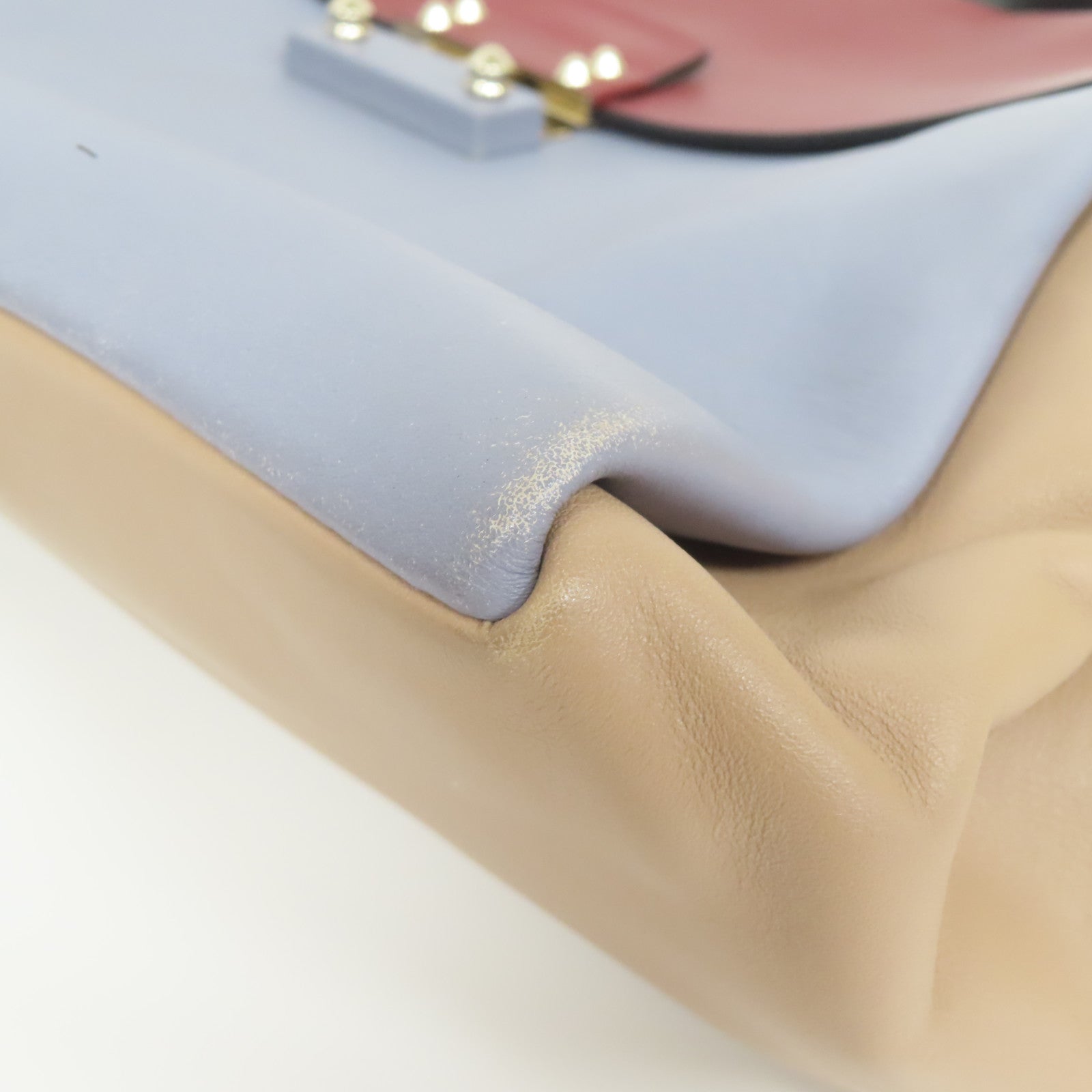 Valentino 【激減優惠】牛皮皮革2 Way Shoulder銀扣手挽肩背兩用袋紅色/杏色/淺藍色