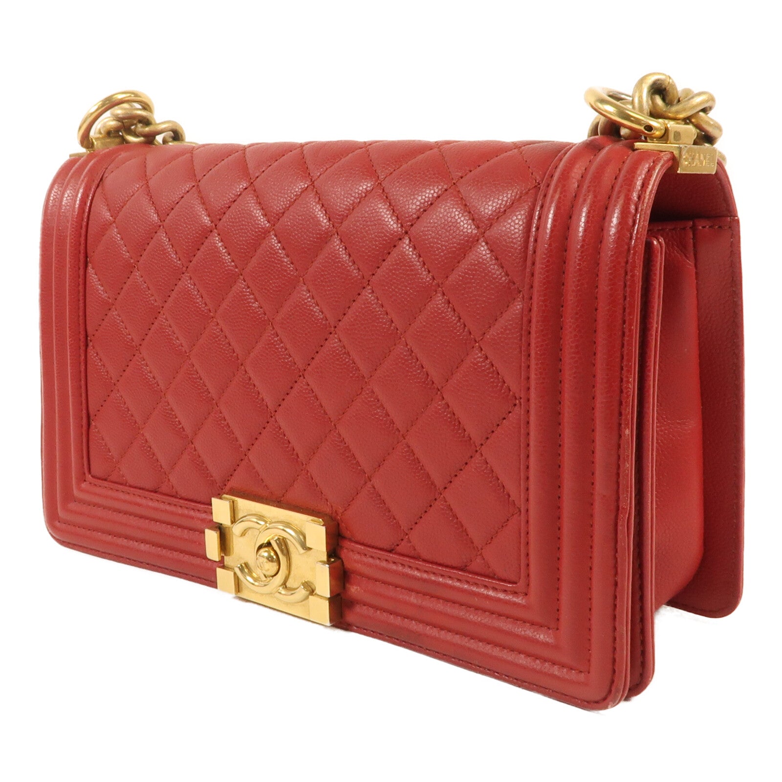 CHANEL 牛皮皮革Boy 25金扣鏈帶肩背袋