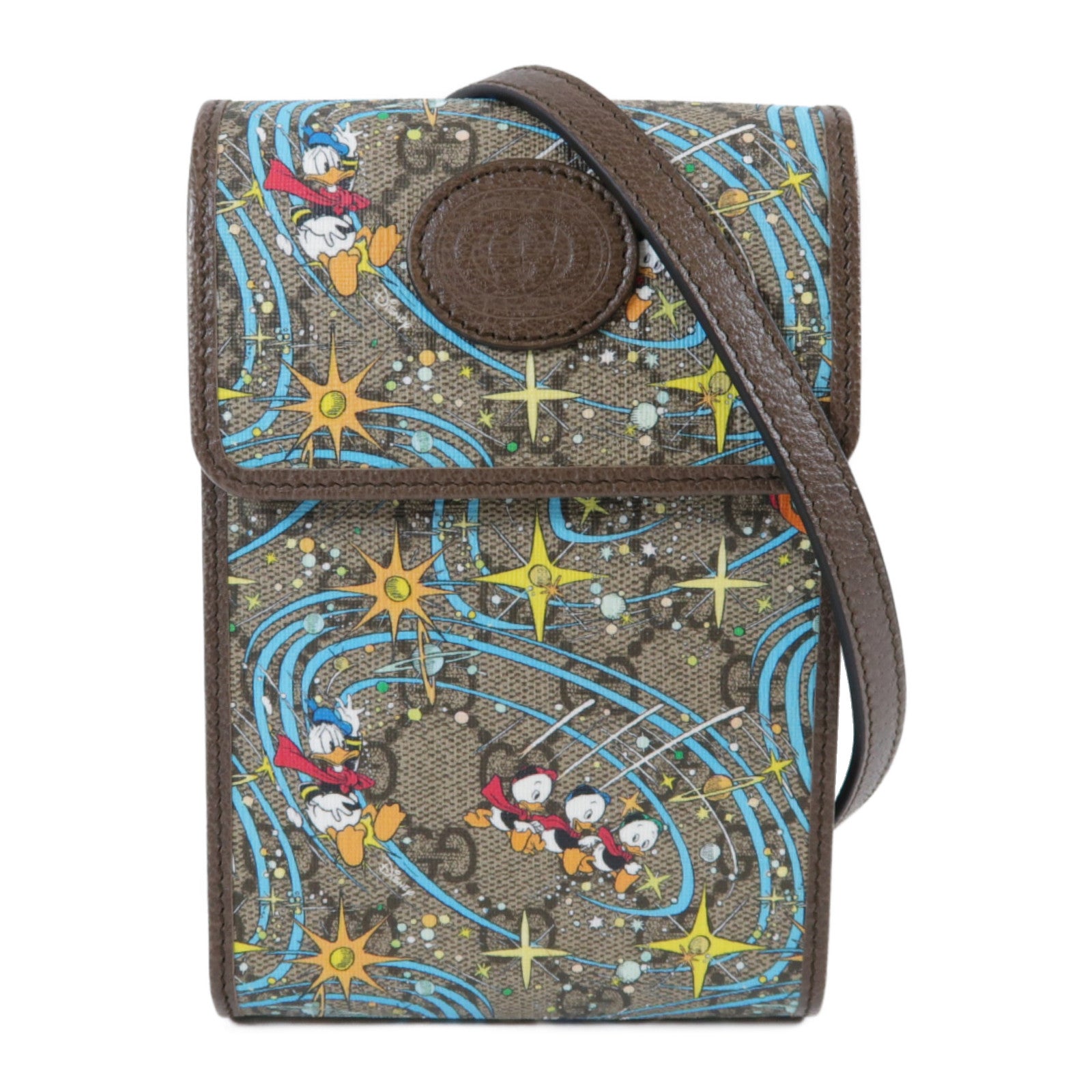 GUCCI **【激減優惠】塗層帆布Gucci x Disney Donald Duck金扣肩背袋啡色