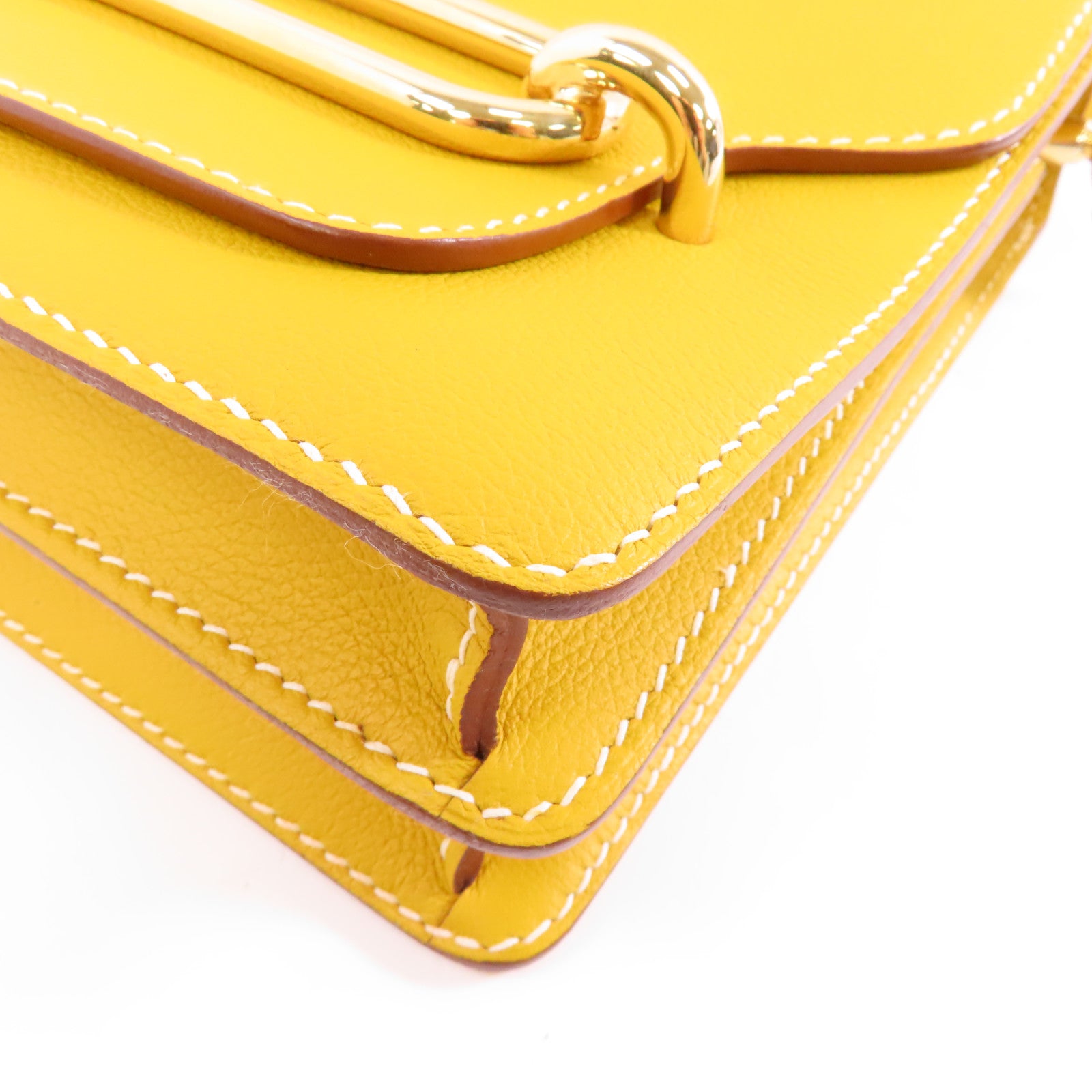 HERMES Evercolor皮革Roulis 23金扣肩背袋Jaune Ambre/黃色