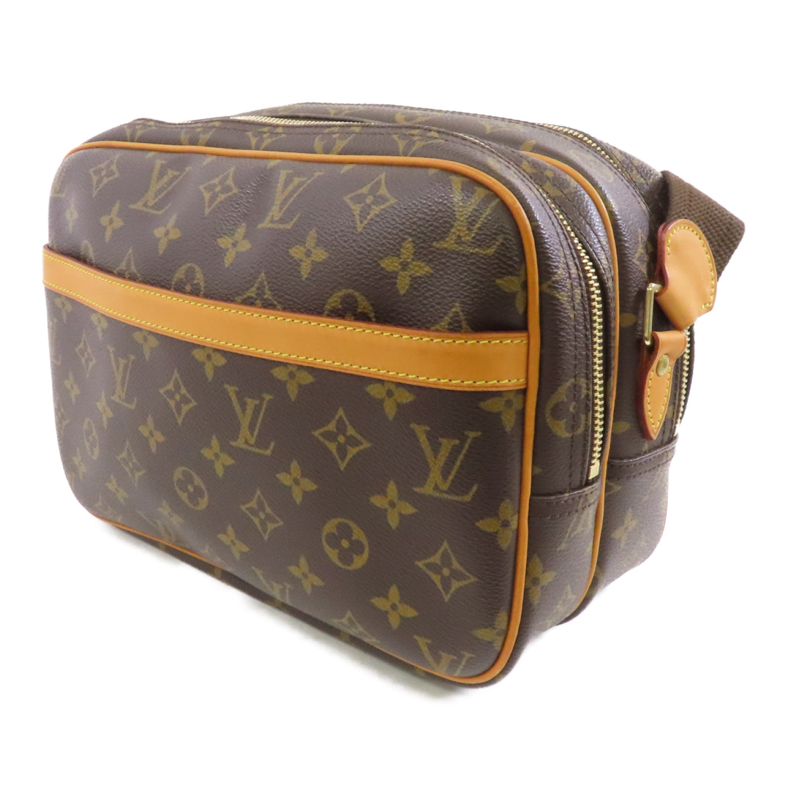 LOUIS VUITTON Monogram Reporter PM金扣肩背袋棕色