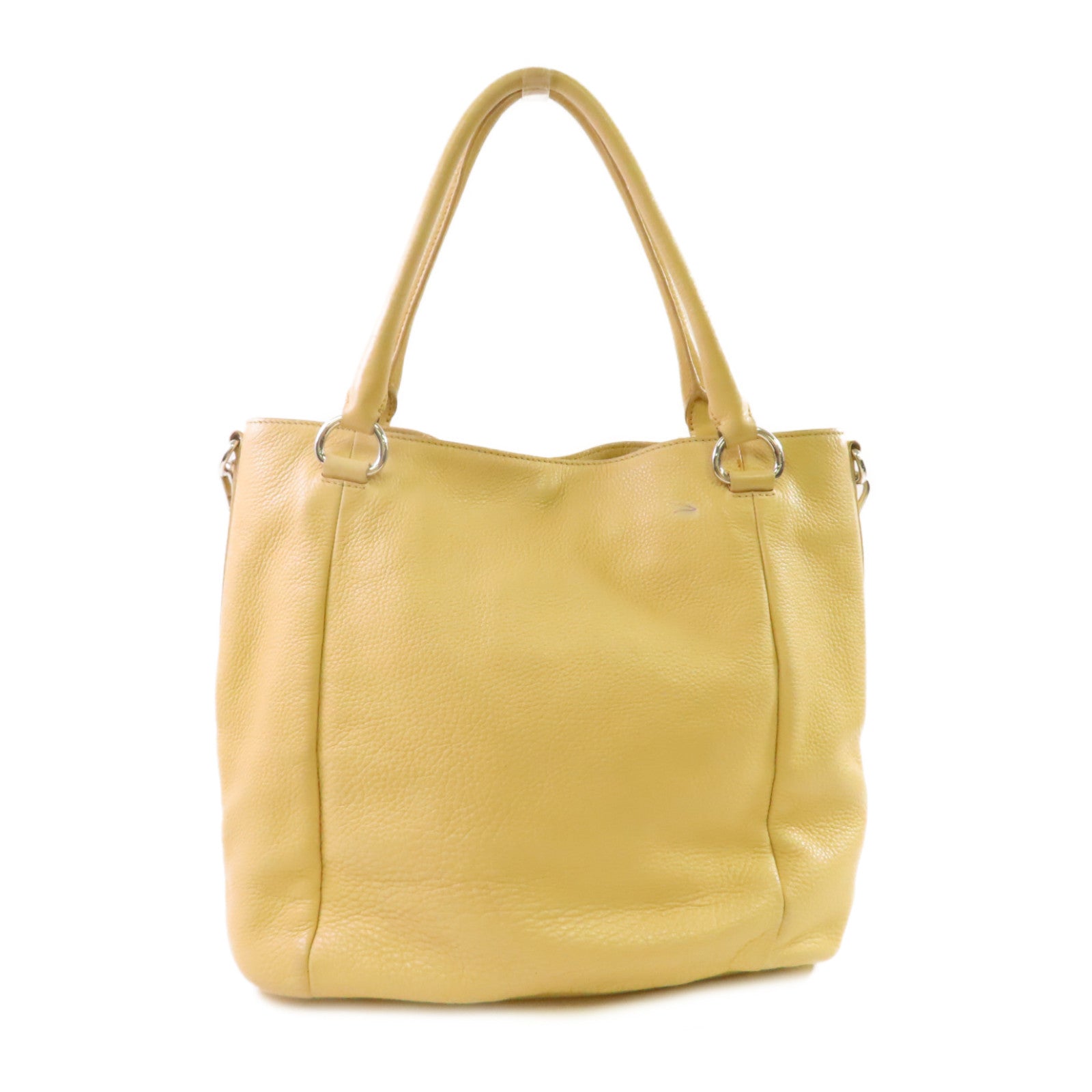 PRADA 牛皮皮革2Way Shoulder Bag銀扣手挽肩背兩用袋杏色