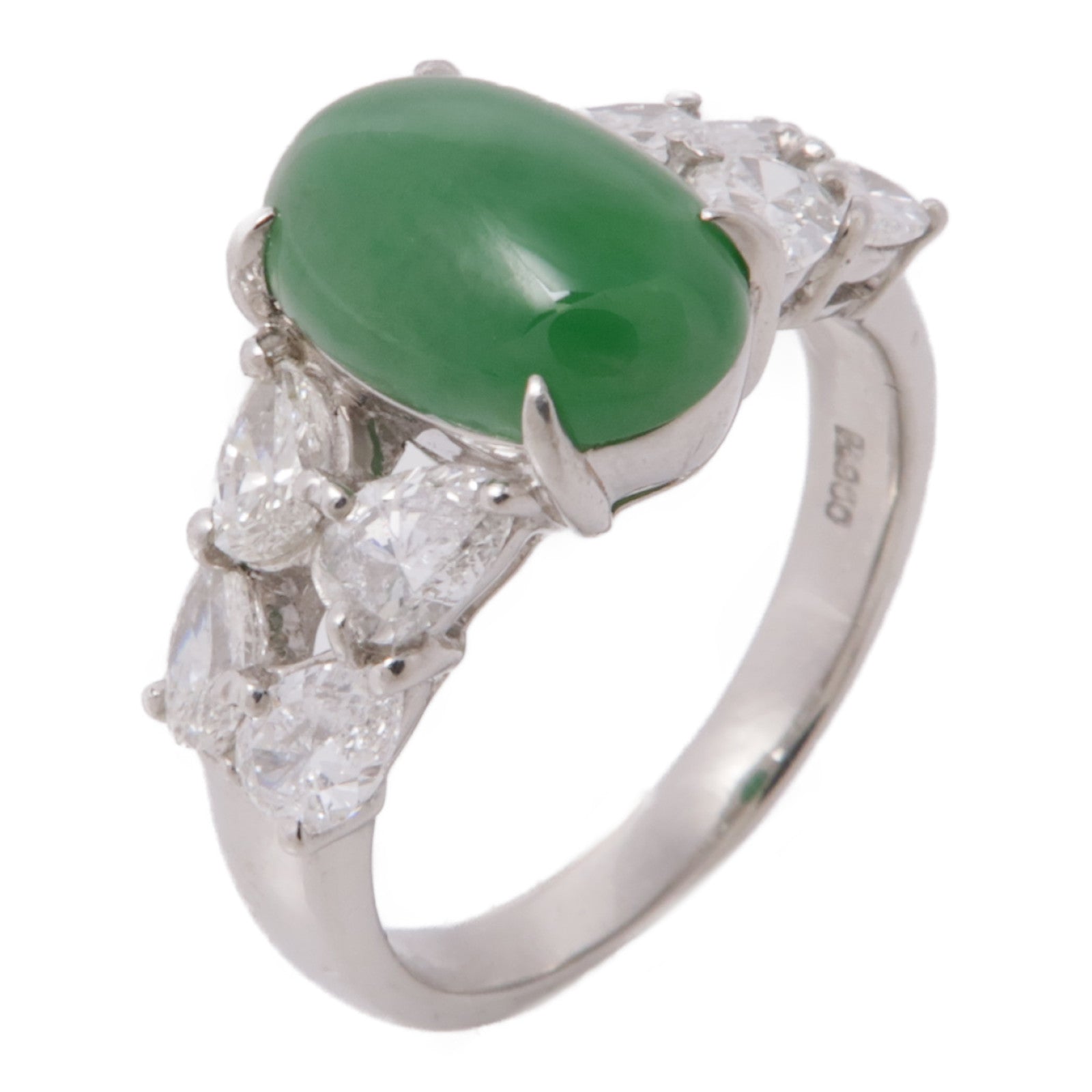 JEWELRY PT900鉑金Jade Diamond Ring翡翠/鑽石戒指US#6.5