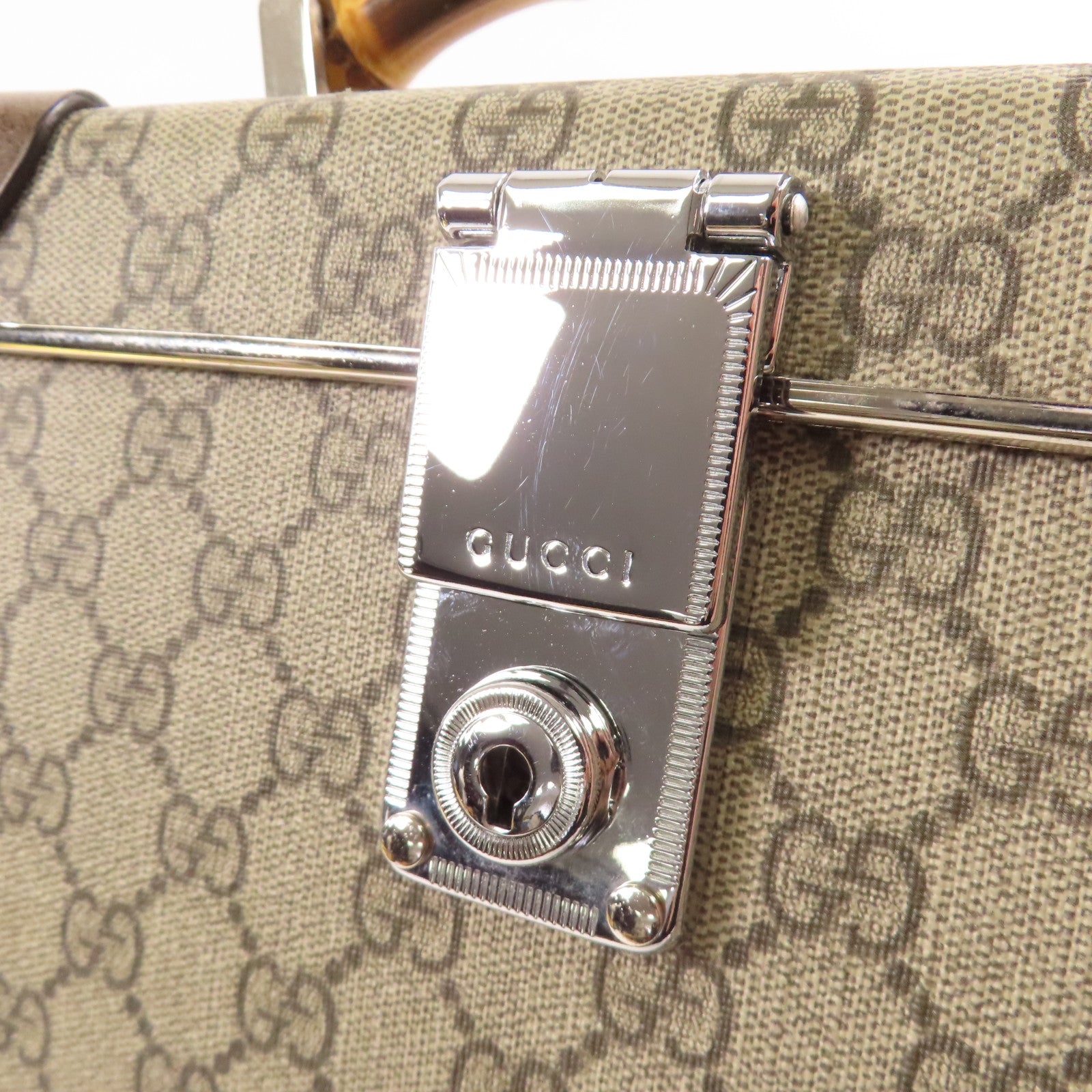 GUCCI 塗層帆布GG Beauty Case銀扣手挽肩背兩用袋