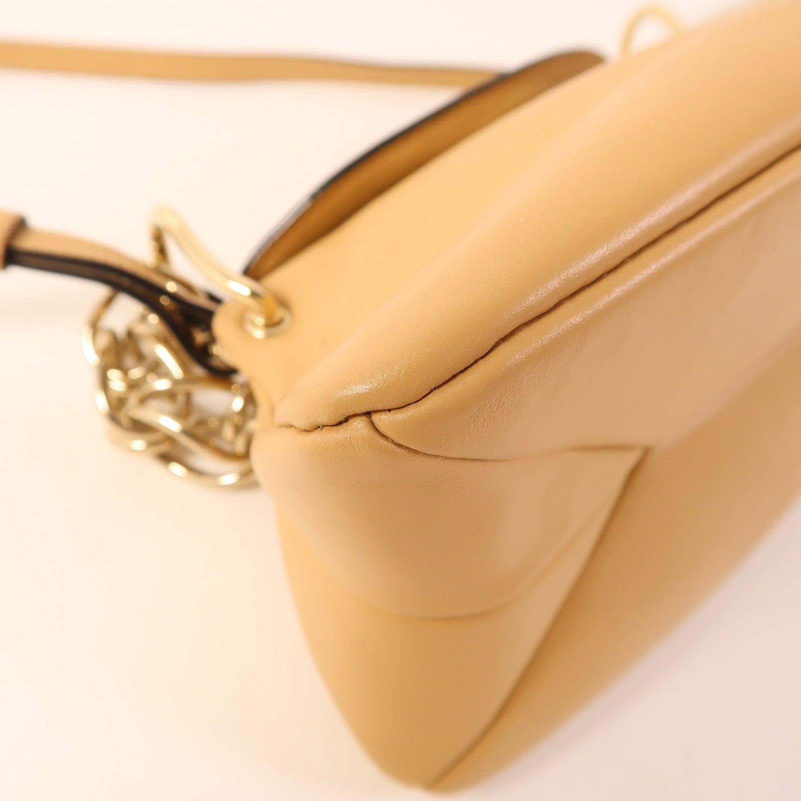 CHLOE GHW 2 Way Chain Shoulder Bag Calfskin Leather Beige