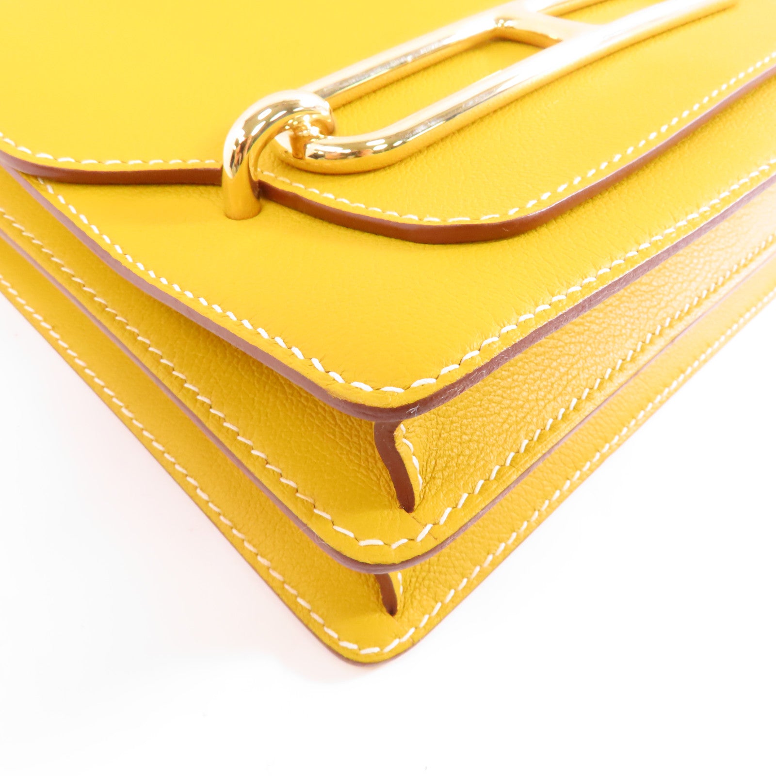 HERMES Evercolor皮革Roulis 23金扣肩背袋Jaune Ambre/黃色