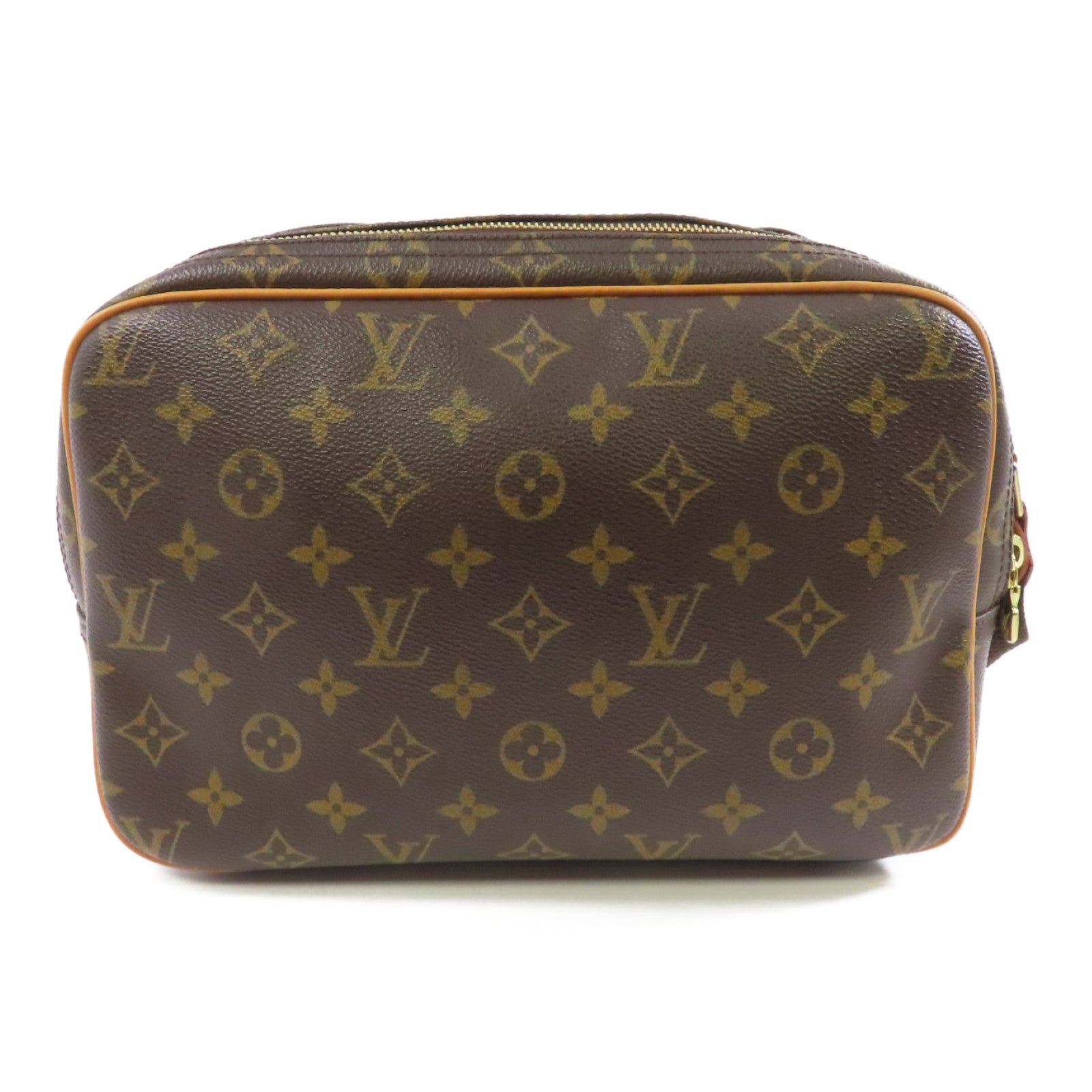 LOUIS VUITTON Monogram Reporter PM金扣肩背袋棕色