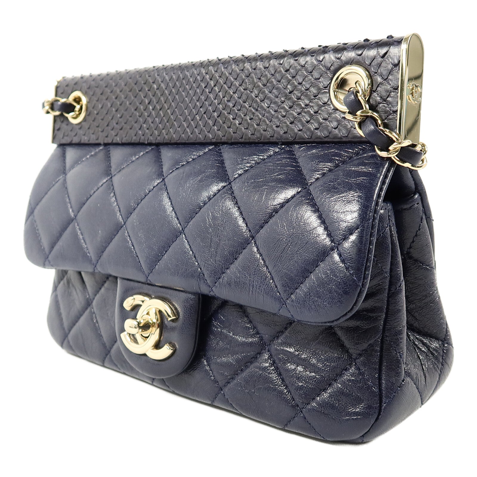 CHANEL Python/羊皮皮革Classic Frame Flap Bag鏈帶肩背袋
