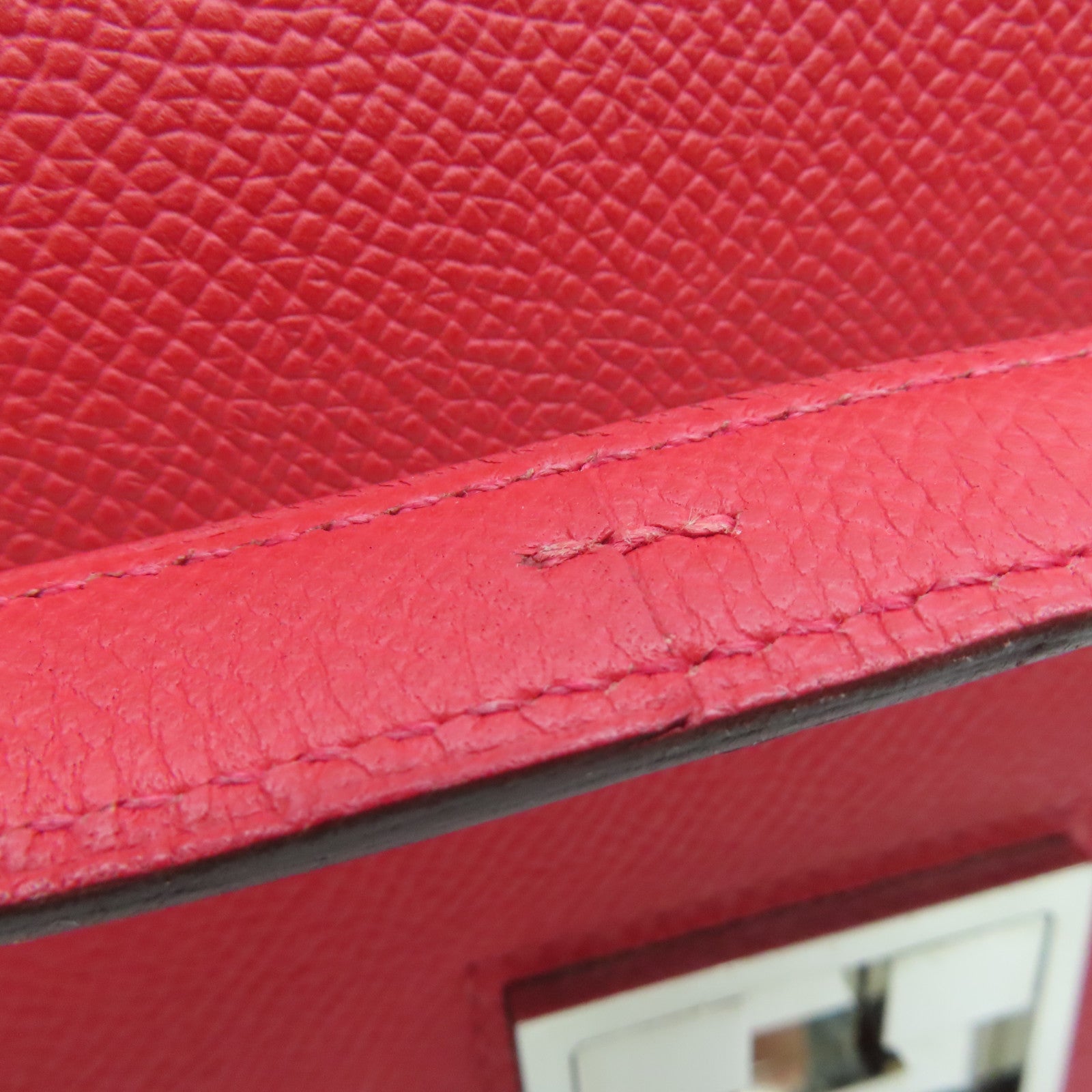 HERMES Epsom皮革Mosaique銀扣鏈帶肩背袋紅色