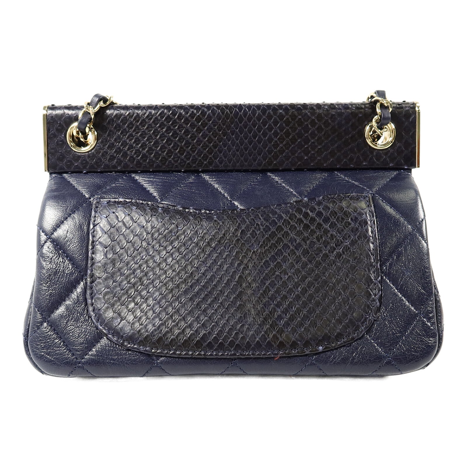 CHANEL Python/羊皮皮革Classic Frame Flap Bag鏈帶肩背袋