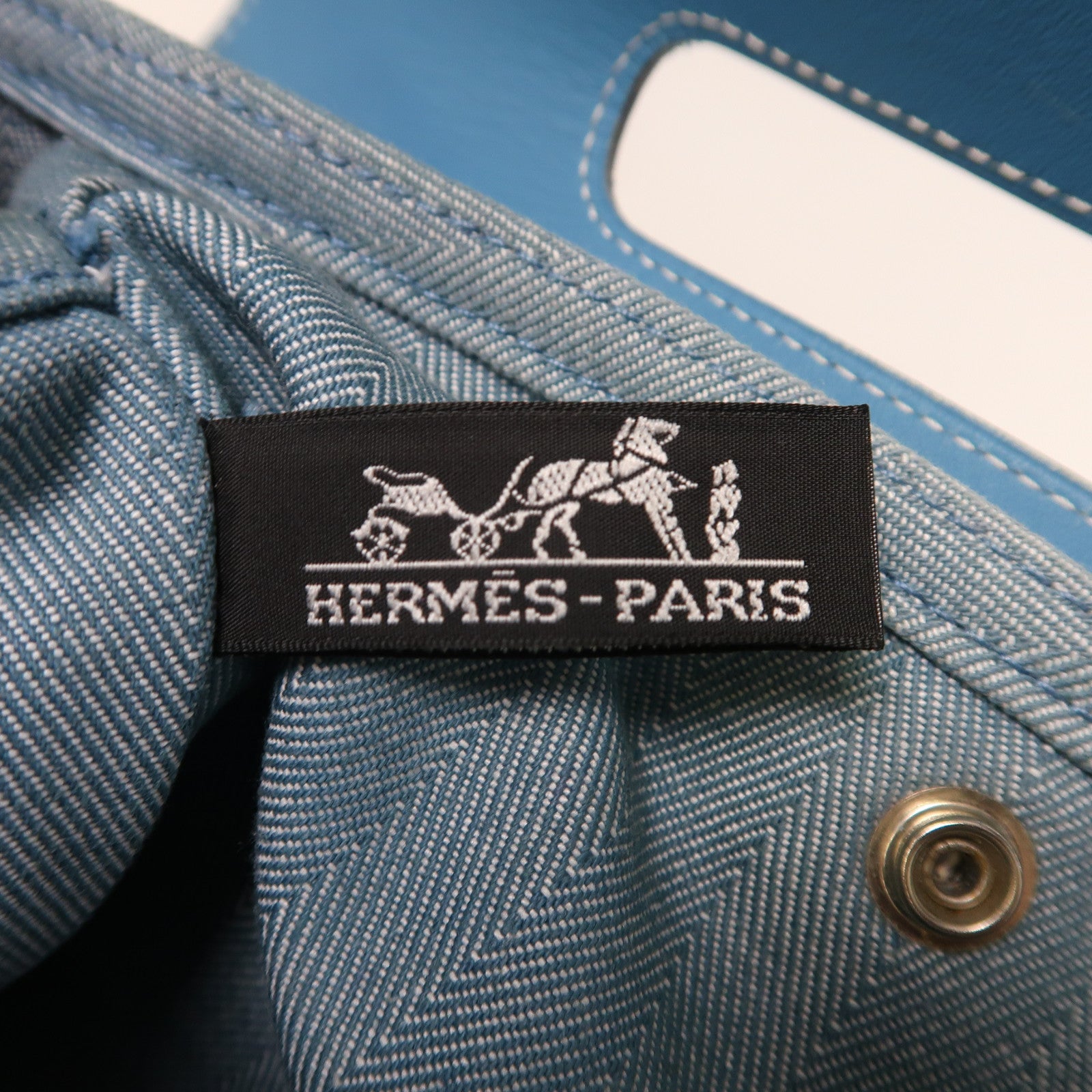 HERMES 帆布Valparaiso PM銀扣手挽袋藍色