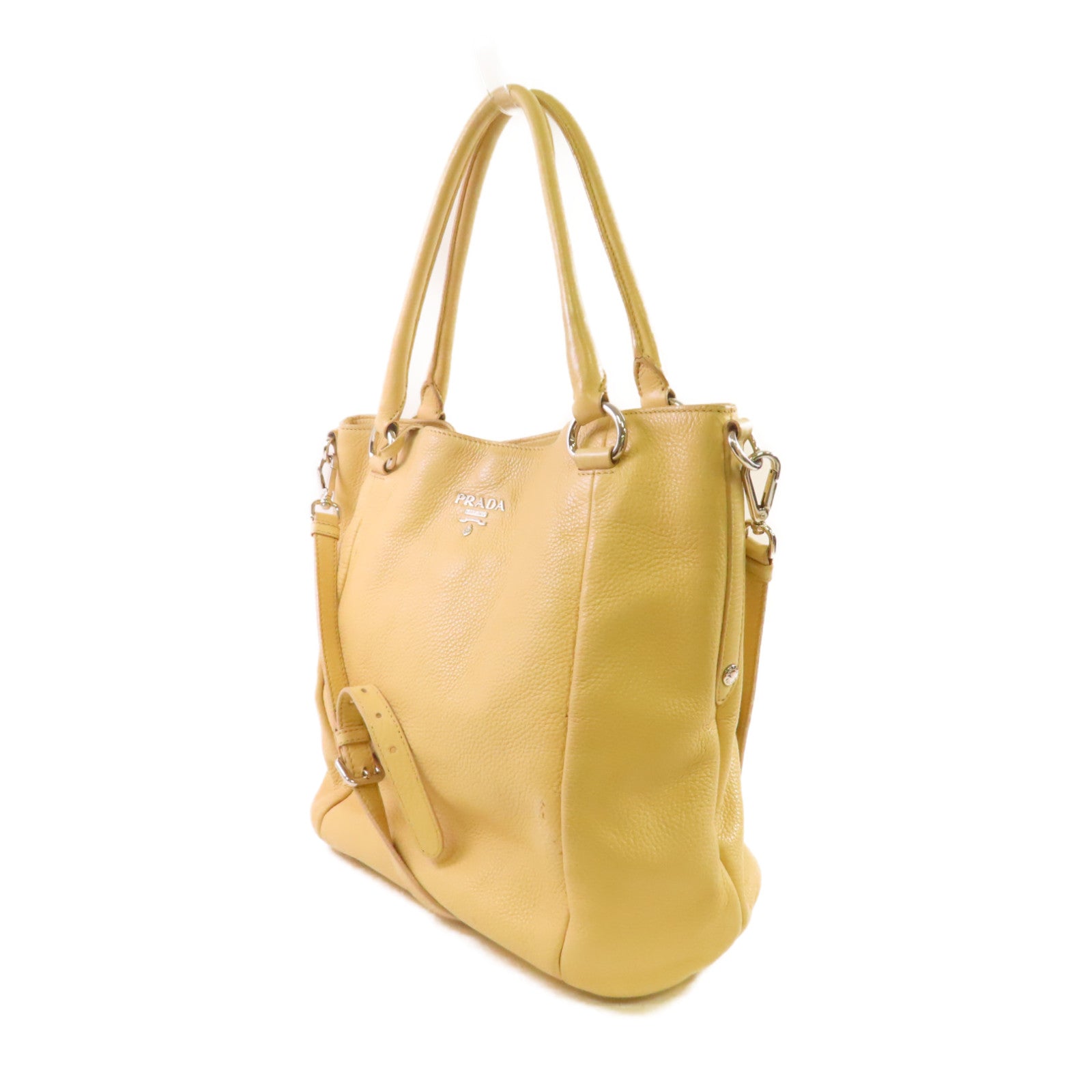 PRADA 牛皮皮革2Way Shoulder Bag銀扣手挽肩背兩用袋杏色