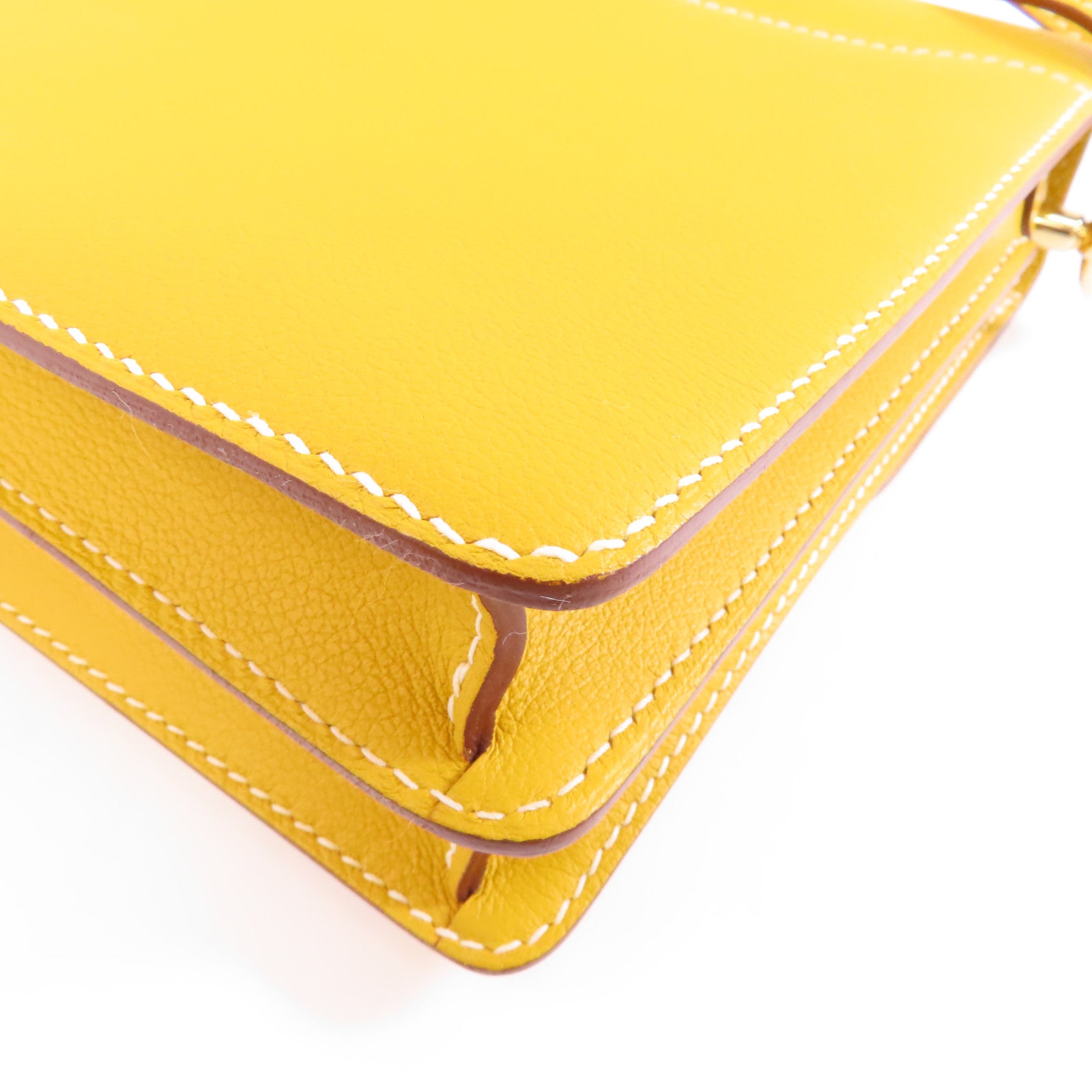 HERMES Evercolor皮革Roulis 23金扣肩背袋Jaune Ambre/黃色