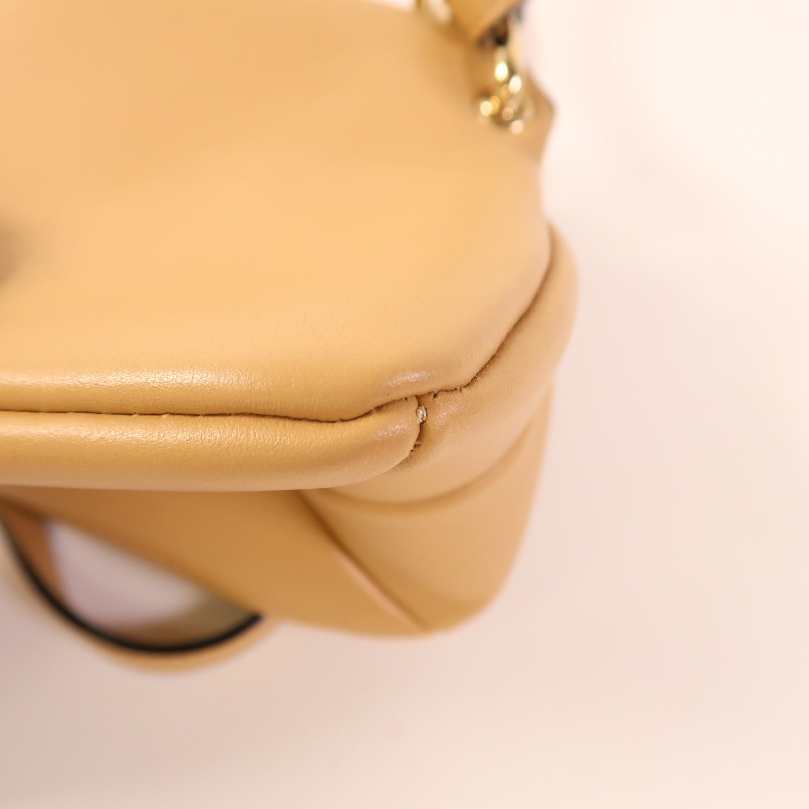 CHLOE GHW 2 Way Chain Shoulder Bag Calfskin Leather Beige