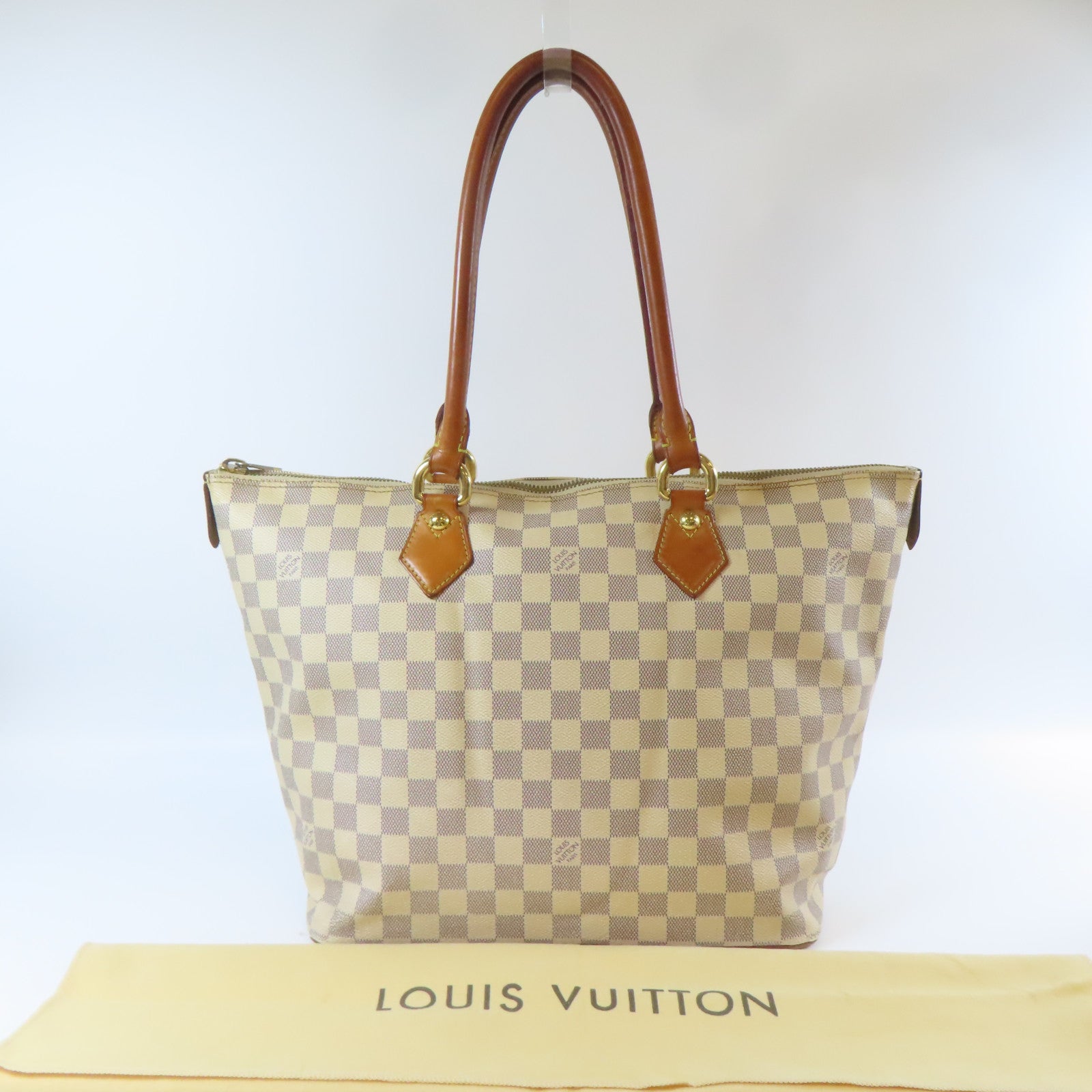 LOUIS VUITTON 【激減優惠】Damier Azur Saleya MM金扣手挽袋白色