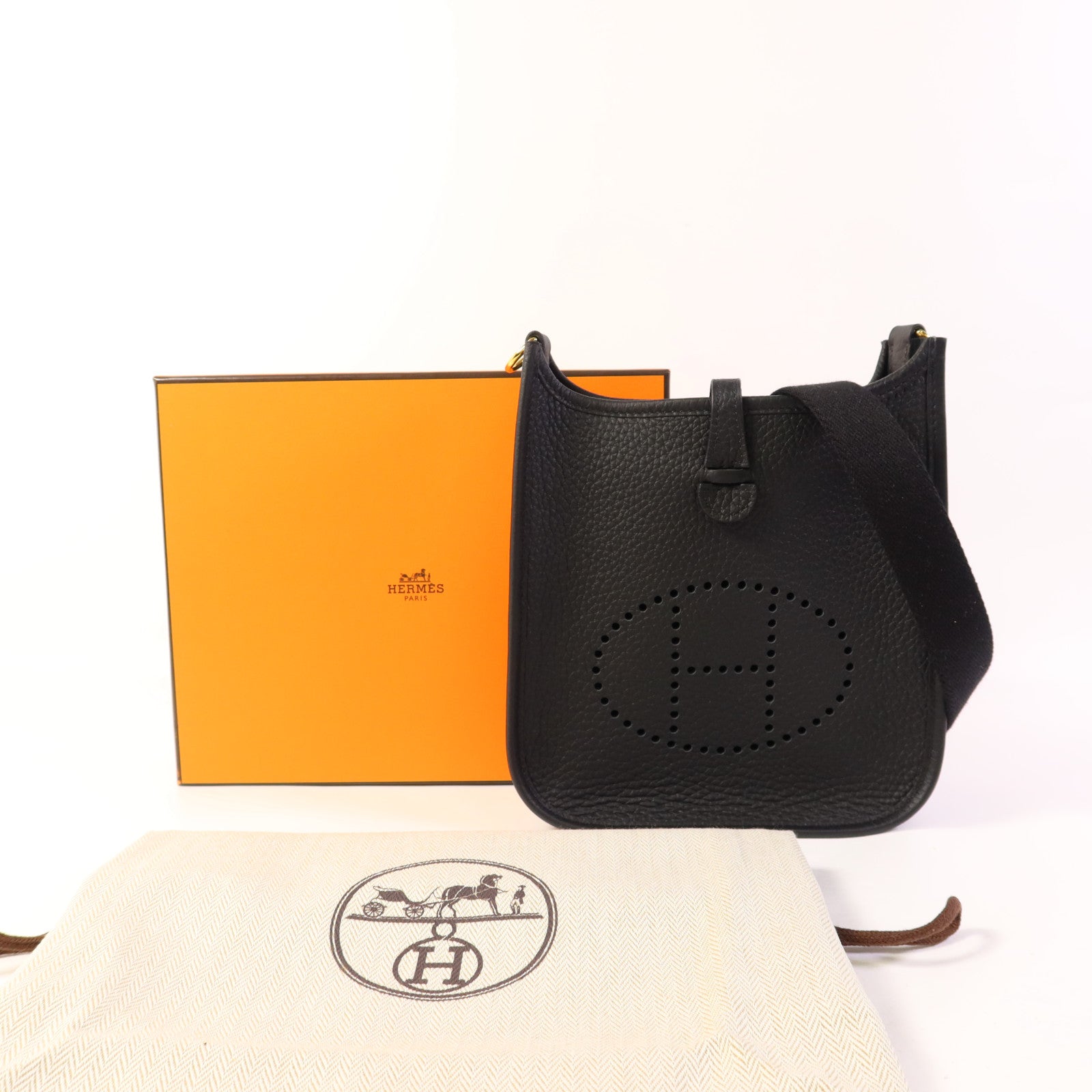 HERMES Clemence皮革Evelyne TPM金扣肩背袋Noir