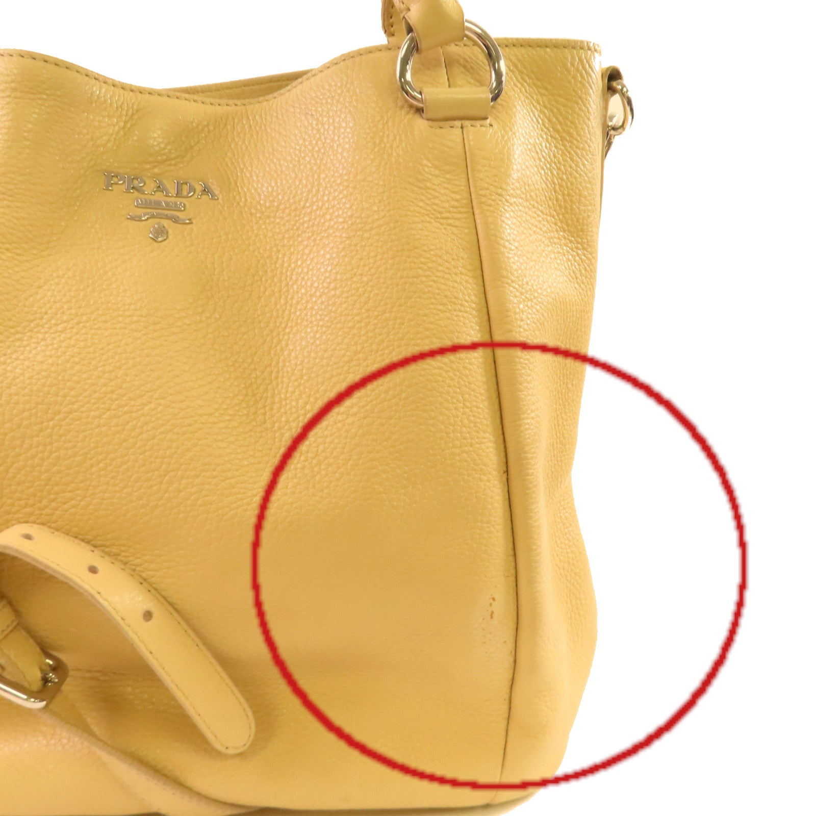 PRADA 牛皮皮革2Way Shoulder Bag銀扣手挽肩背兩用袋杏色