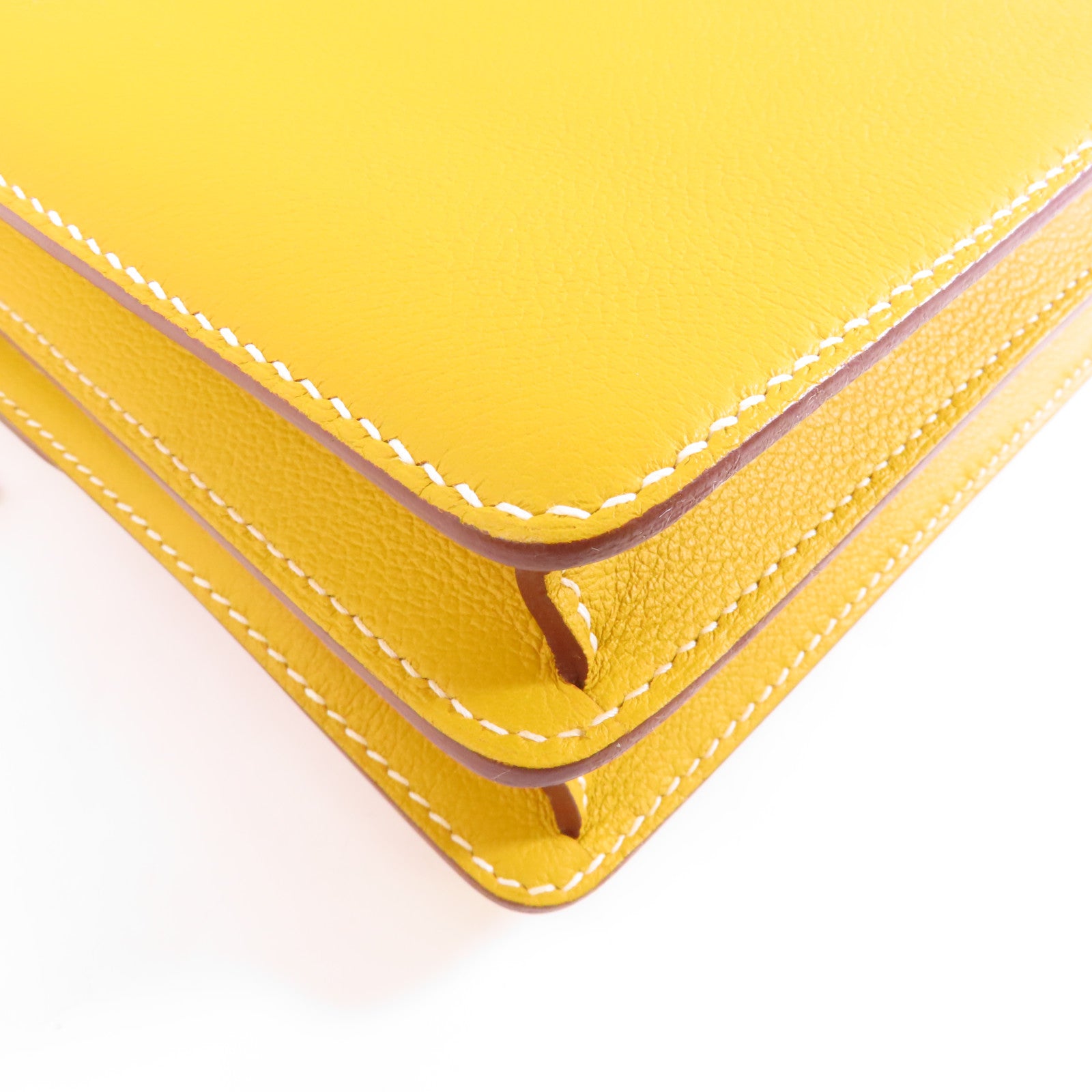 HERMES Evercolor皮革Roulis 23金扣肩背袋Jaune Ambre/黃色
