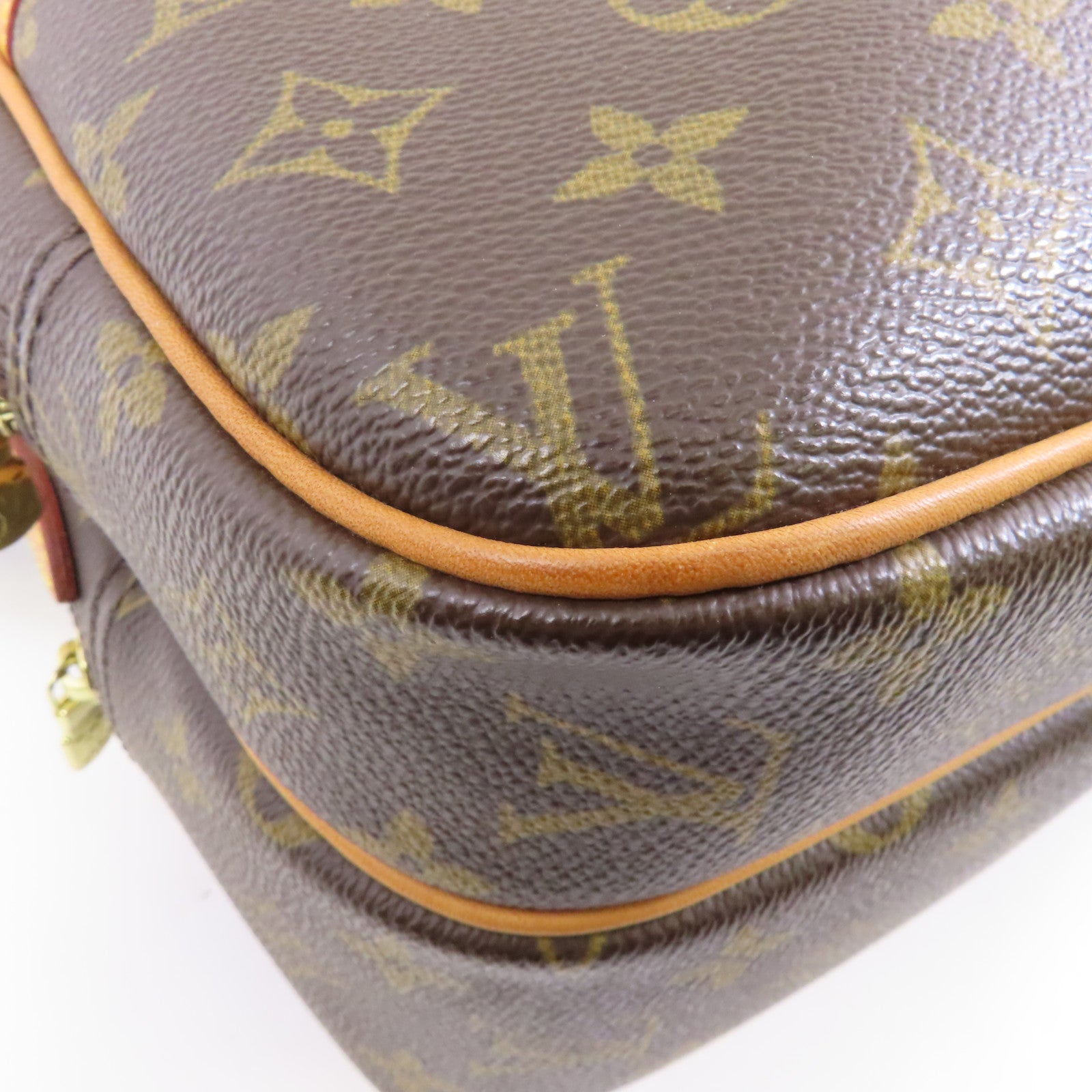 LOUIS VUITTON Monogram Reporter PM金扣肩背袋棕色