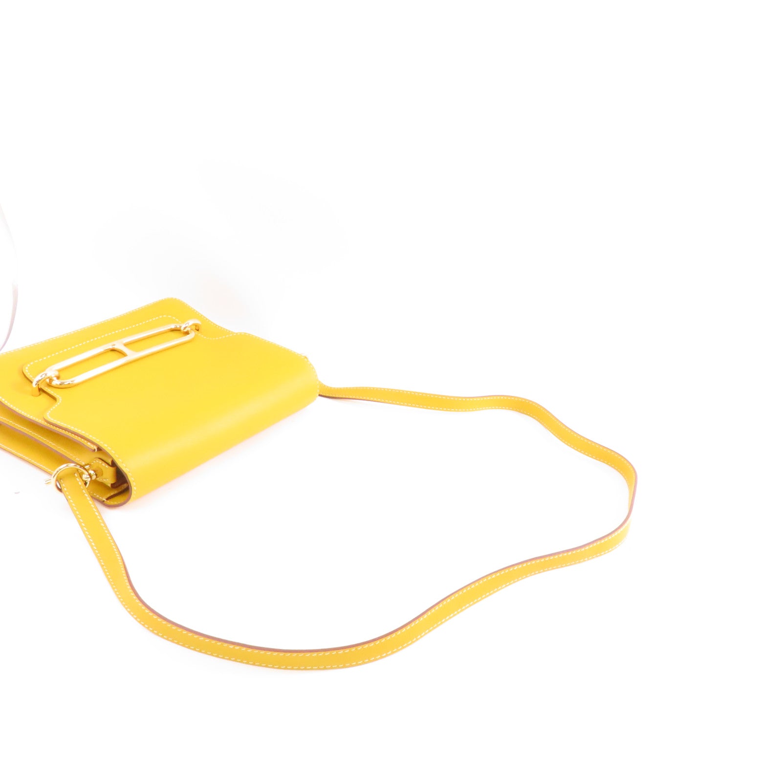 HERMES Evercolor皮革Roulis 23金扣肩背袋Jaune Ambre/黃色
