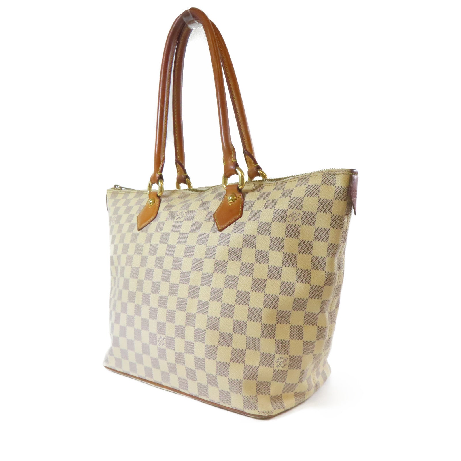 LOUIS VUITTON 【激減優惠】Damier Azur Saleya MM金扣手挽袋白色