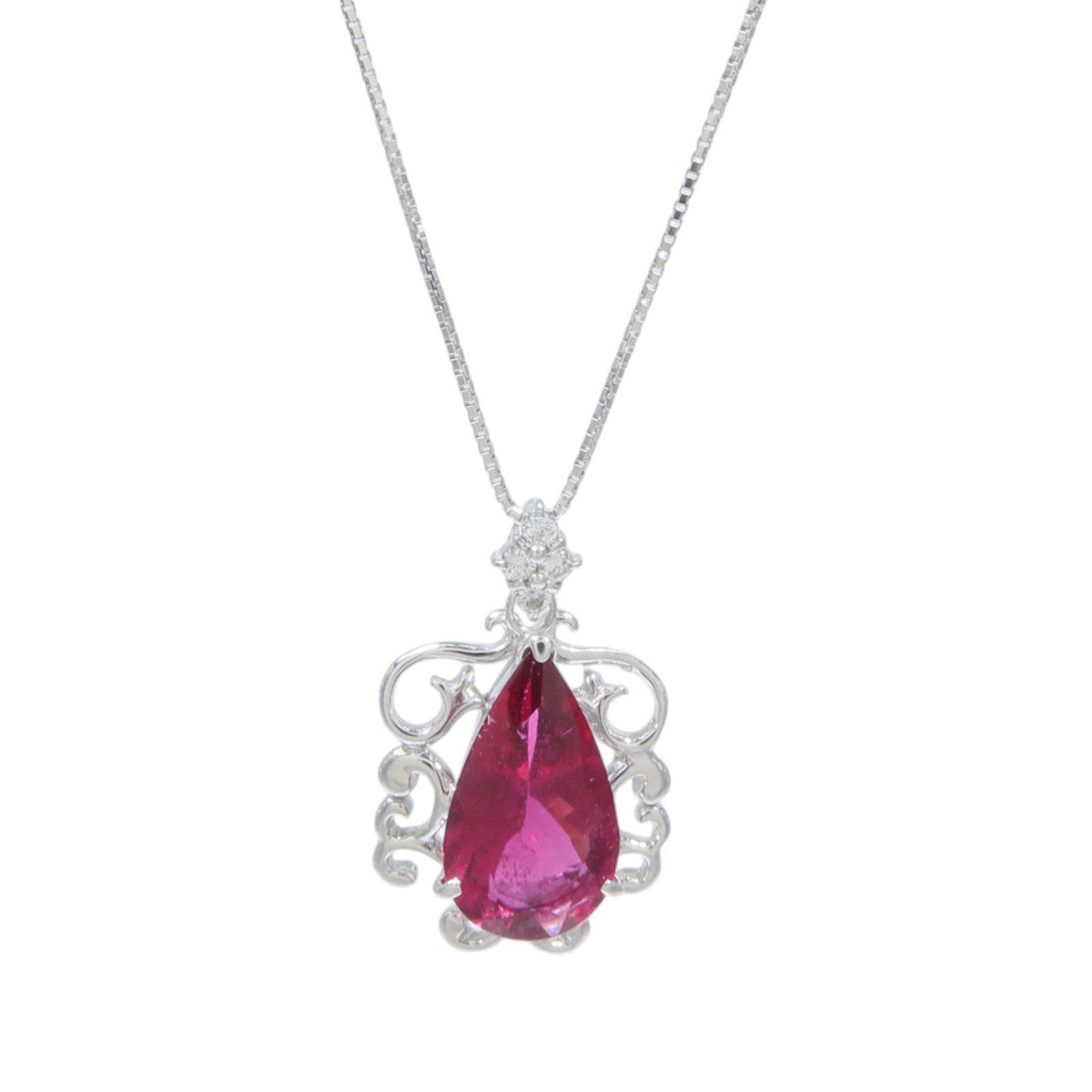 JEWELRY 18K白金Rubellite Diamond Necklace紅碧璽/鑽石項鍊