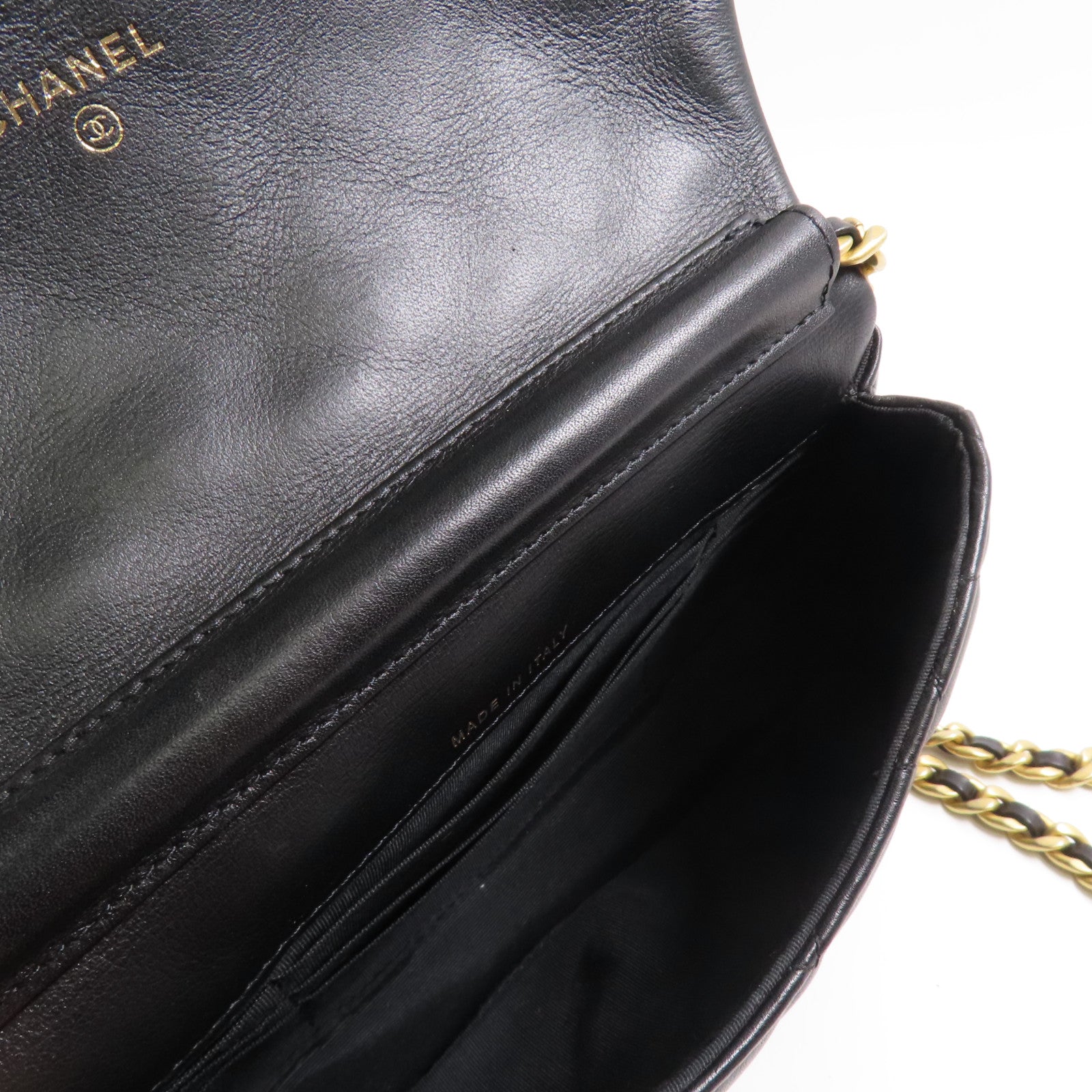 CHANE CC GHW Chain Shoulder Bag Lambskin Leather Black