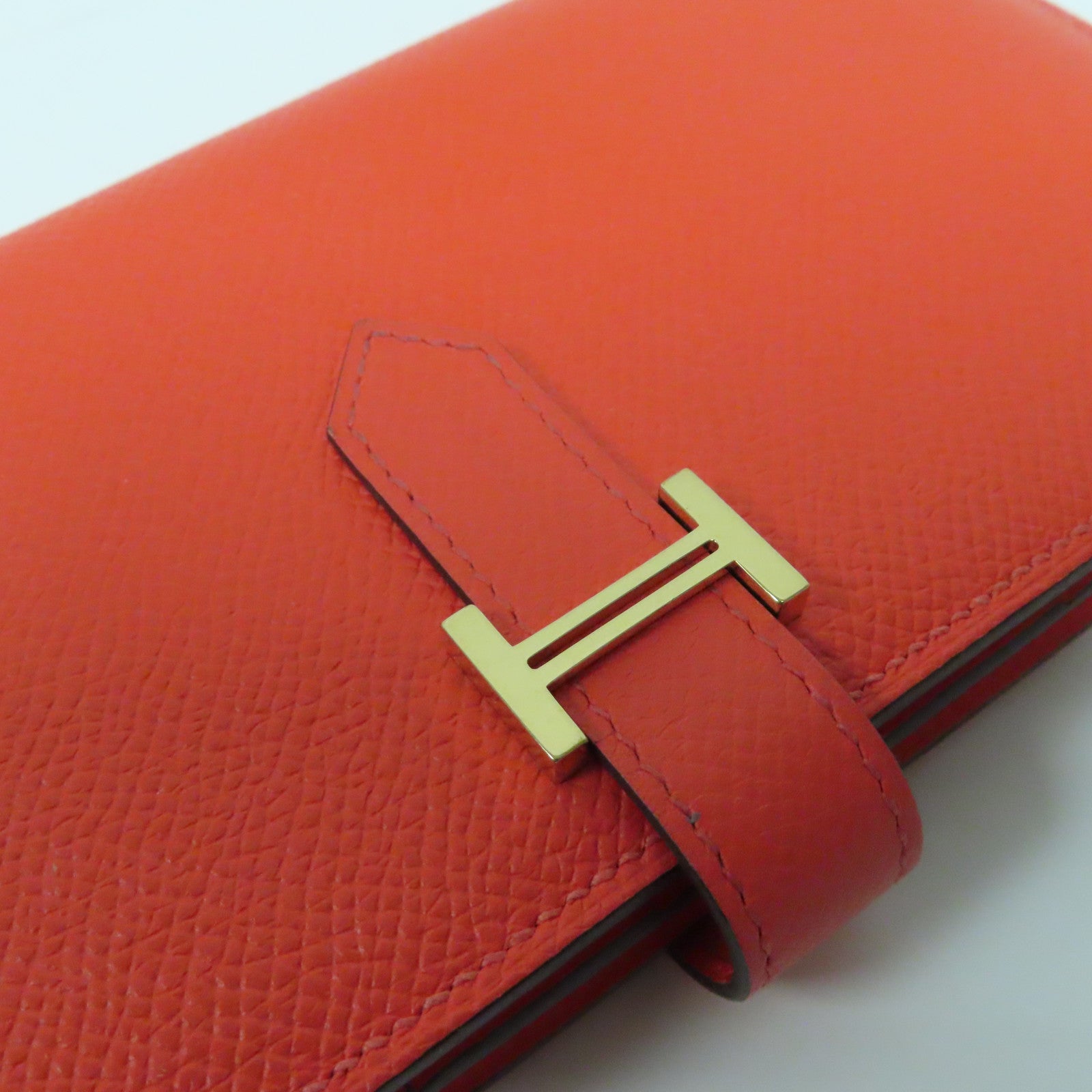 HERMES **【激減優惠】Epsom皮革Bearn W Snap金扣長錢包Rose Jaipur糖果紅色