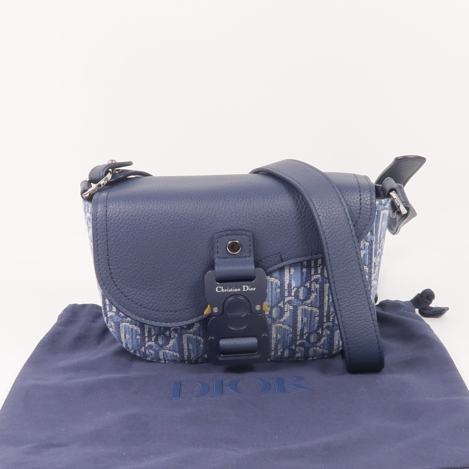 Dior 帆布/牛皮皮革Mini Saddle Messenger Bag金扣肩背袋