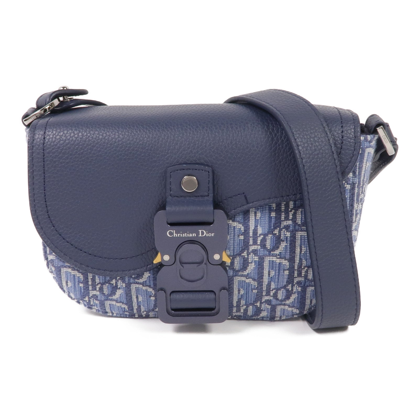 Dior 帆布/牛皮皮革Mini Saddle Messenger Bag金扣肩背袋