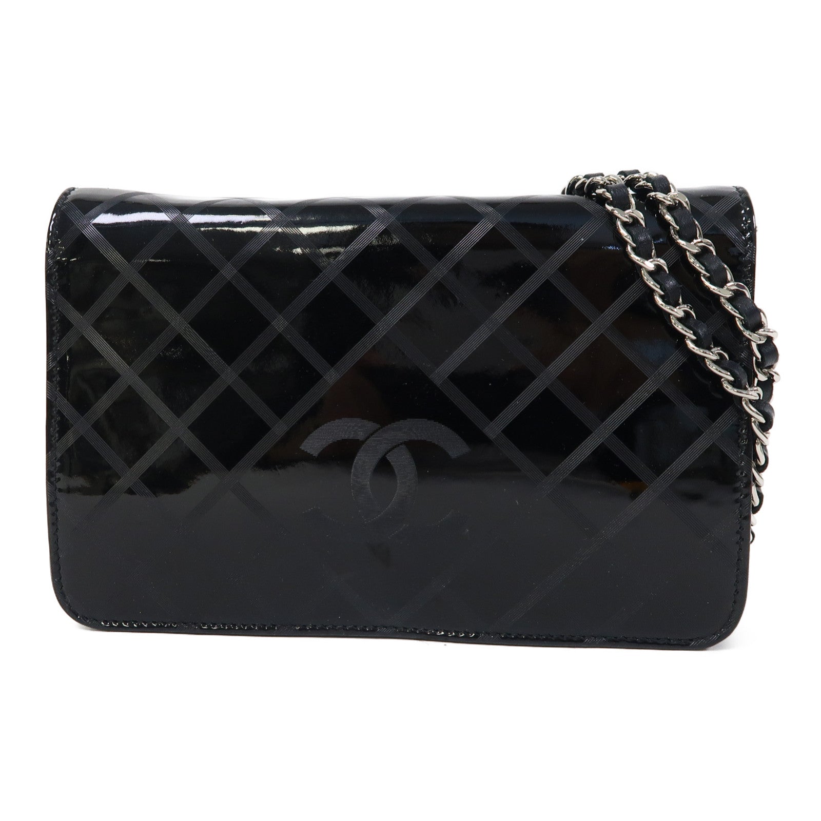 CHANEL 【激減優惠】漆皮皮革Wallet On Chain銀扣鏈帶肩背袋黑色