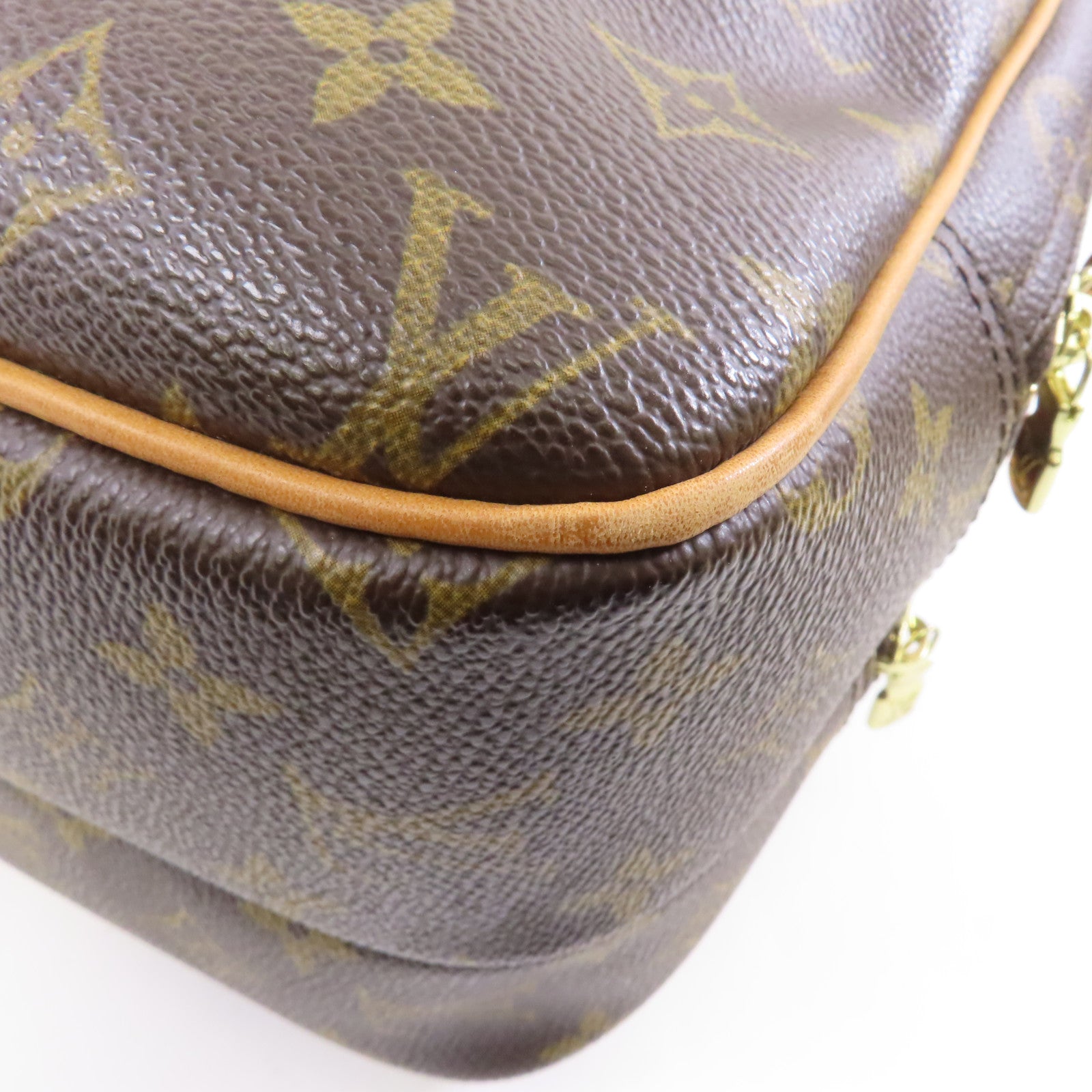 LOUIS VUITTON Monogram Reporter PM金扣肩背袋棕色