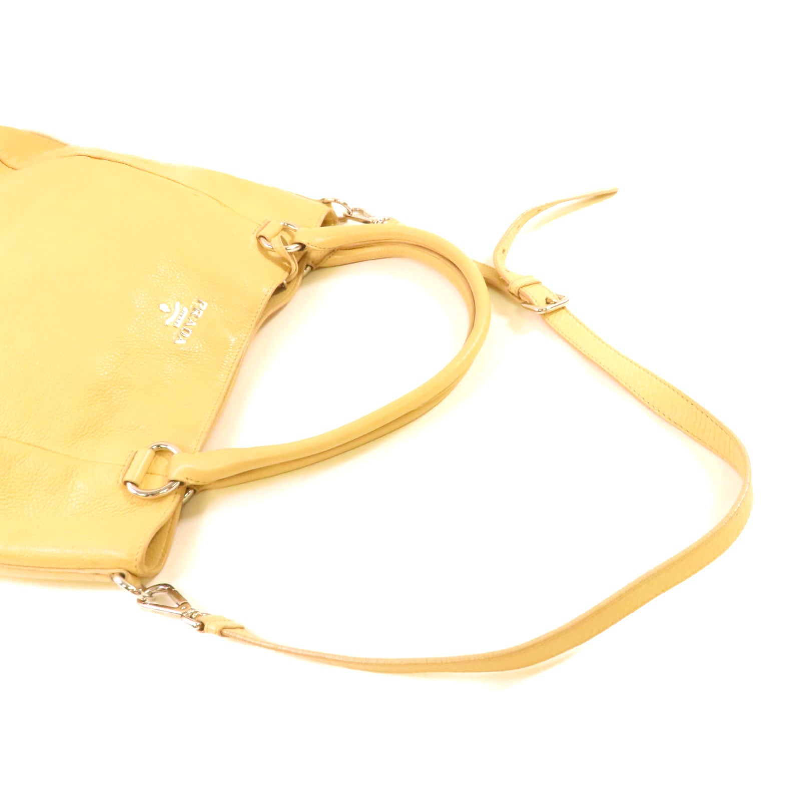 PRADA 牛皮皮革2Way Shoulder Bag銀扣手挽肩背兩用袋杏色