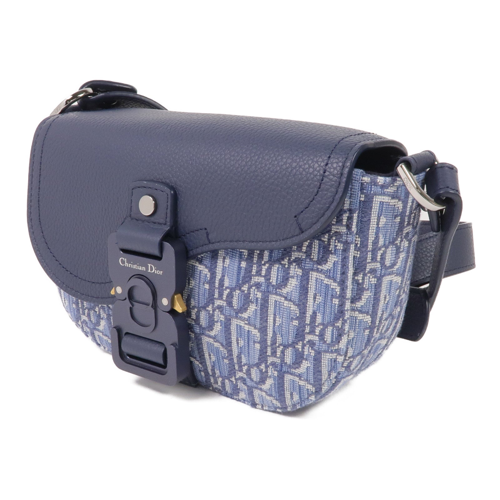 Dior 帆布/牛皮皮革Mini Saddle Messenger Bag金扣肩背袋