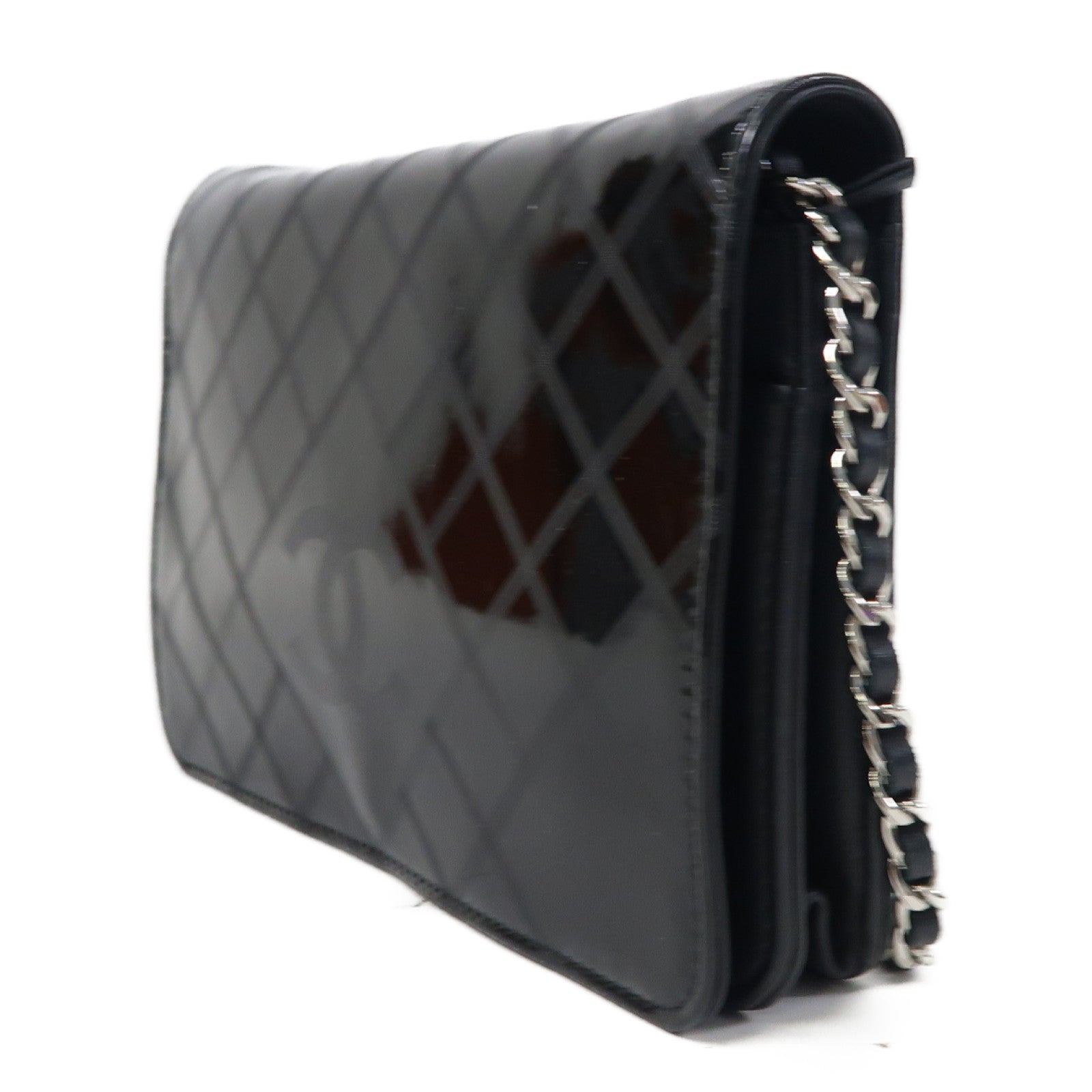 CHANEL 【激減優惠】漆皮皮革Wallet On Chain銀扣鏈帶肩背袋黑色