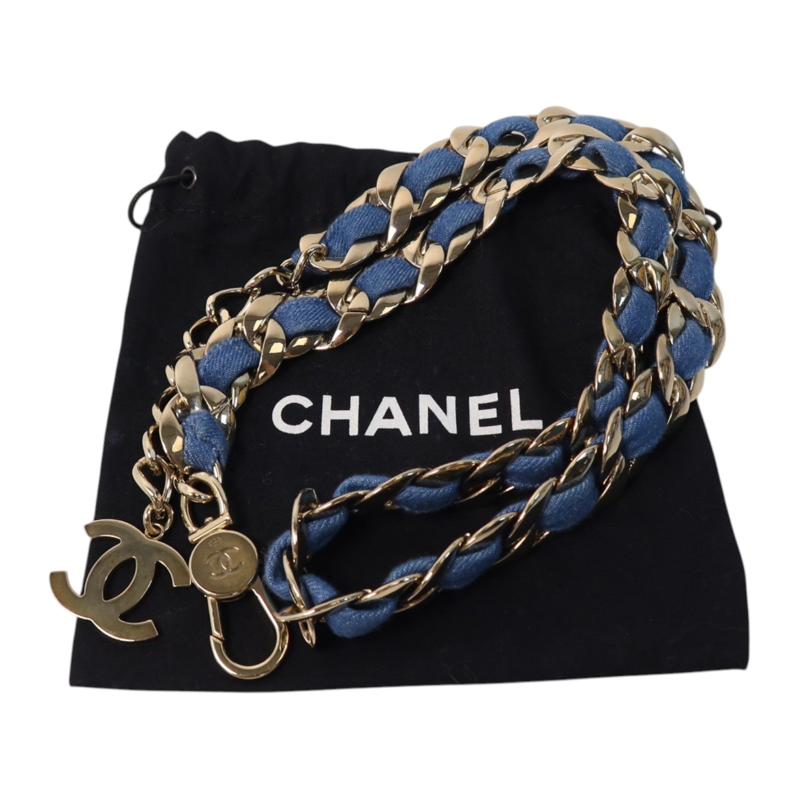 CHANEL 金屬/牛仔布Chain Belt金扣腰帶