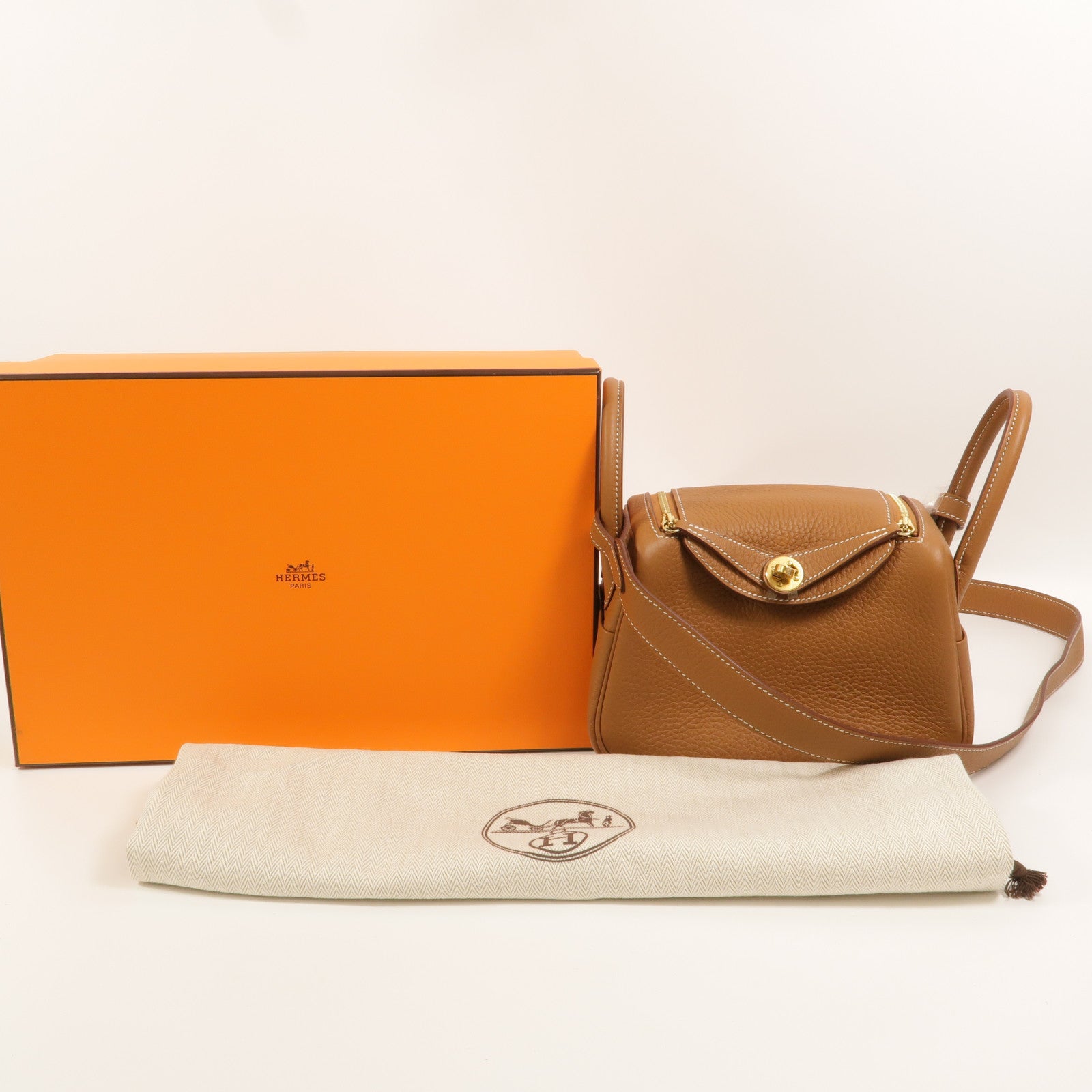 HERMES Clemence皮革Mini Lindy金扣手挽肩背兩用袋