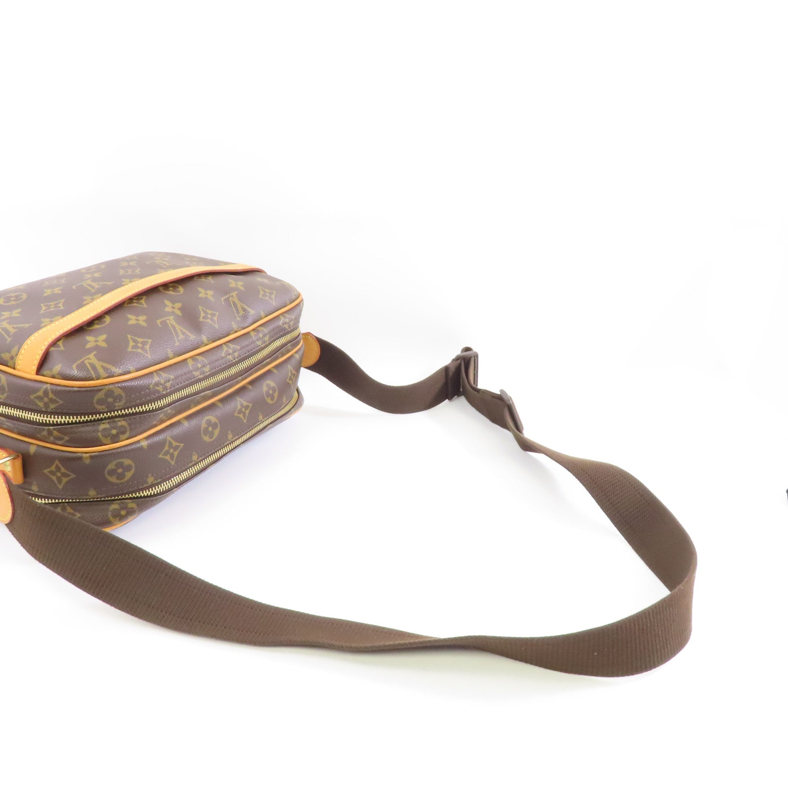 LOUIS VUITTON Monogram Reporter PM金扣肩背袋棕色