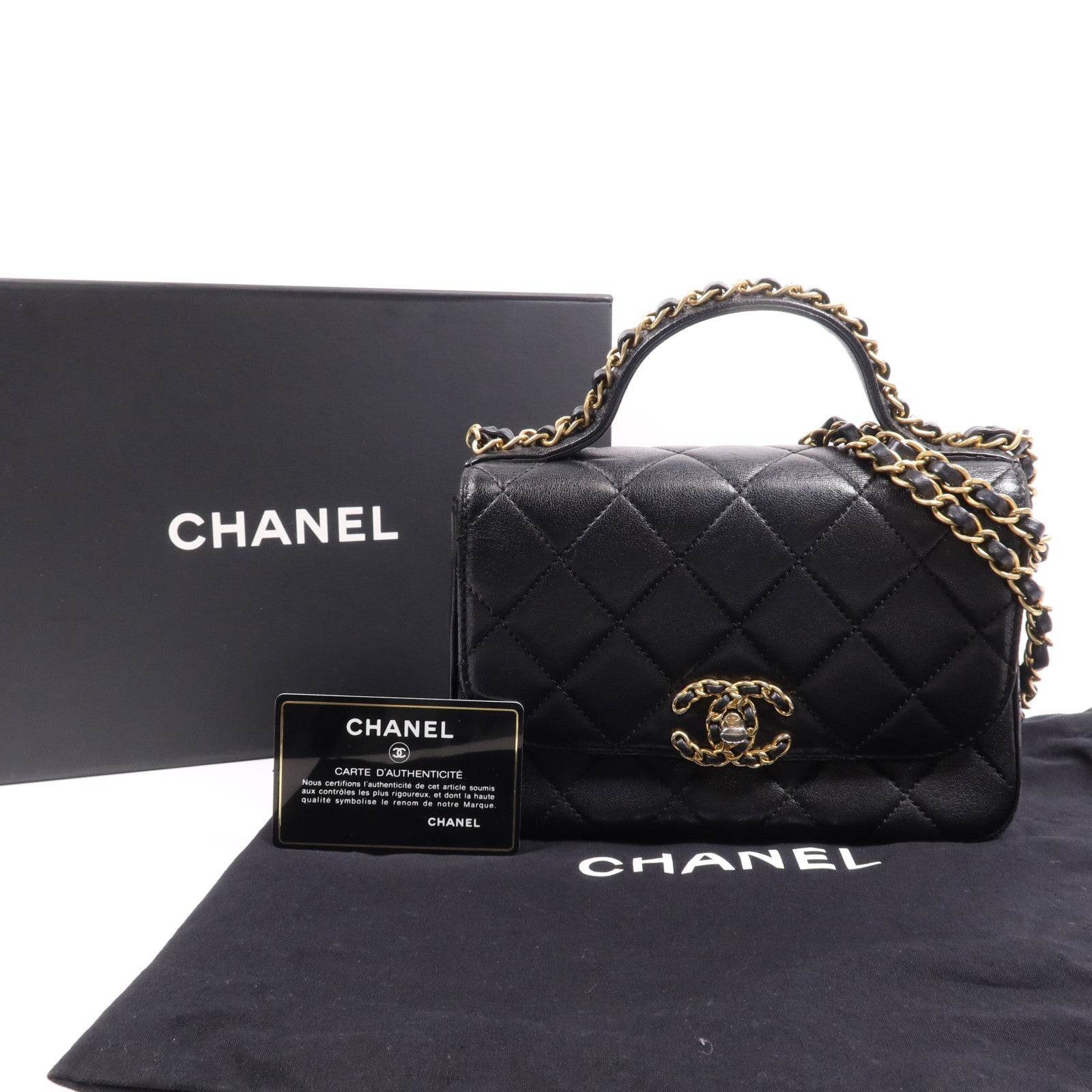 CHANEL 牛皮皮革Chain Shoulder Bag金扣鏈帶手挽肩背兩用袋