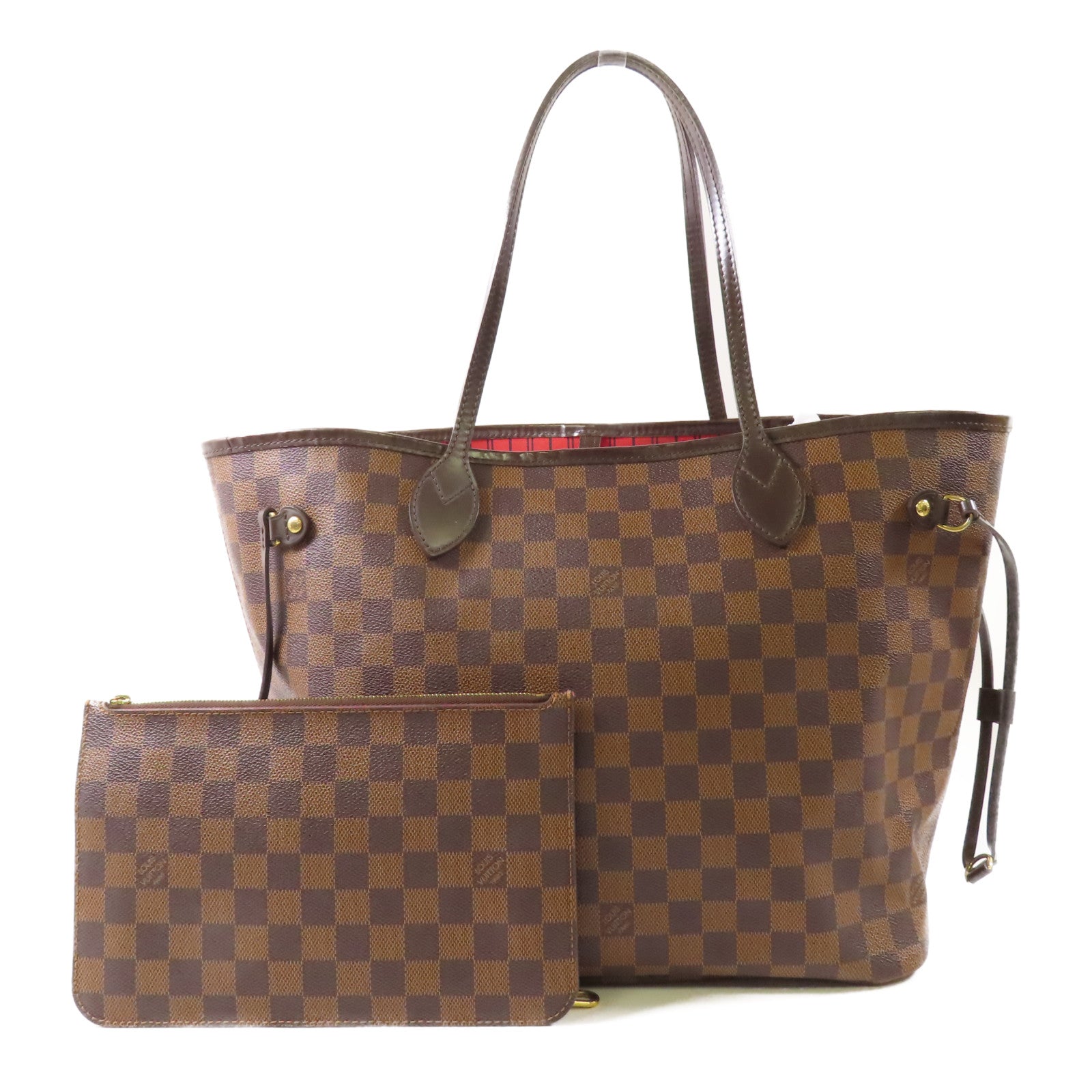 LOUIS VUITTON Damier Neverfull MM金扣肩背袋/手挽袋棕色