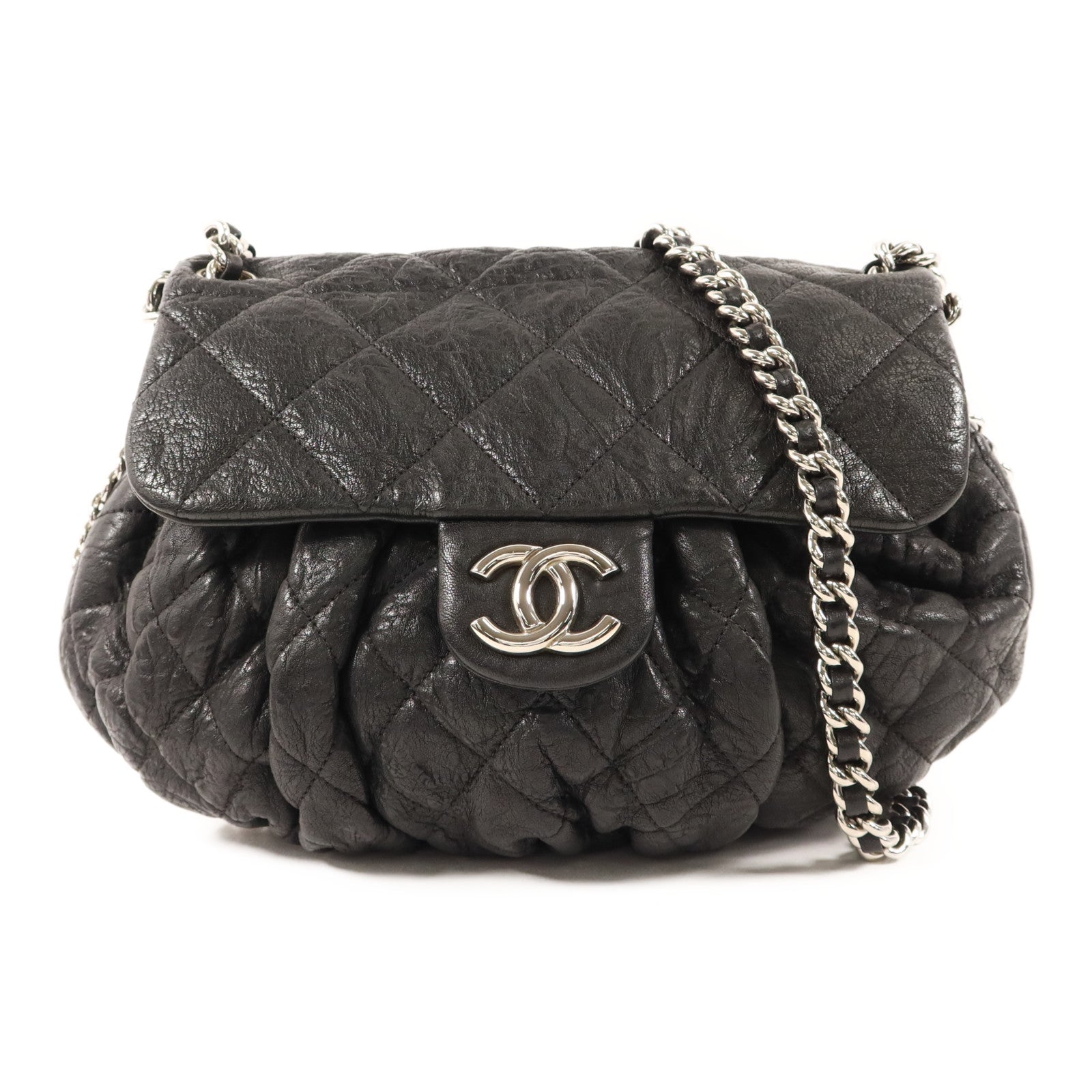 CHANEL 牛皮皮革Matelasse Chain Around Shoulder Bag銀扣鏈帶肩背袋