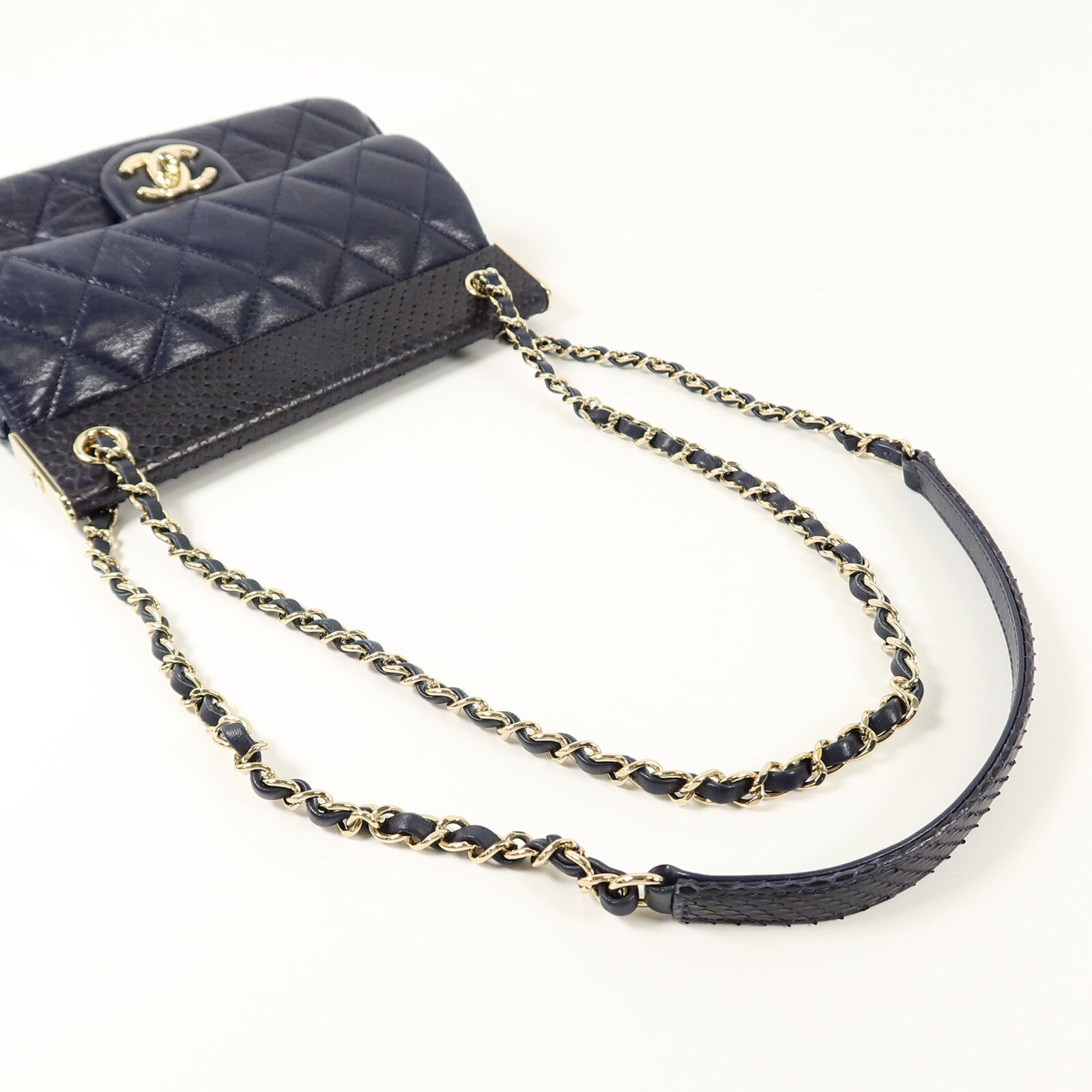 CHANEL Python/羊皮皮革Classic Frame Flap Bag鏈帶肩背袋