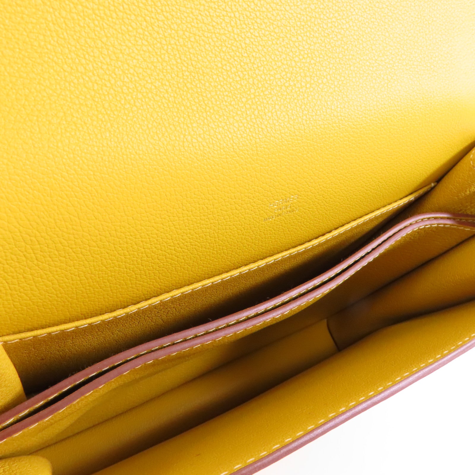HERMES Evercolor皮革Roulis 23金扣肩背袋Jaune Ambre/黃色