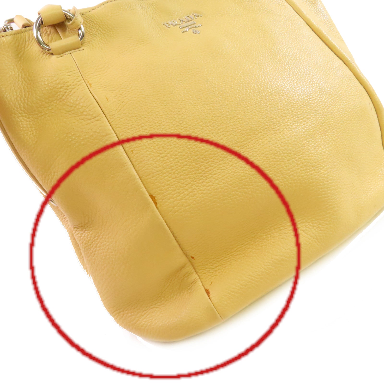 PRADA 牛皮皮革2Way Shoulder Bag銀扣手挽肩背兩用袋杏色
