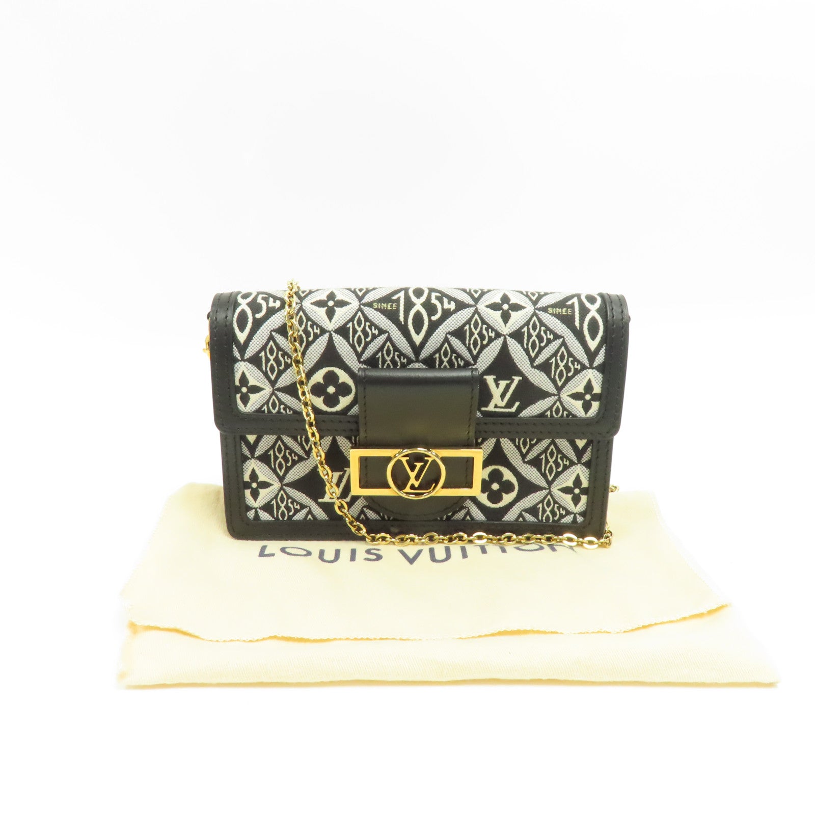 LOUIS VUITTON 【激減優惠】Monogram Jacquard Since 1854 Dauphine金扣鏈帶肩背袋黑色