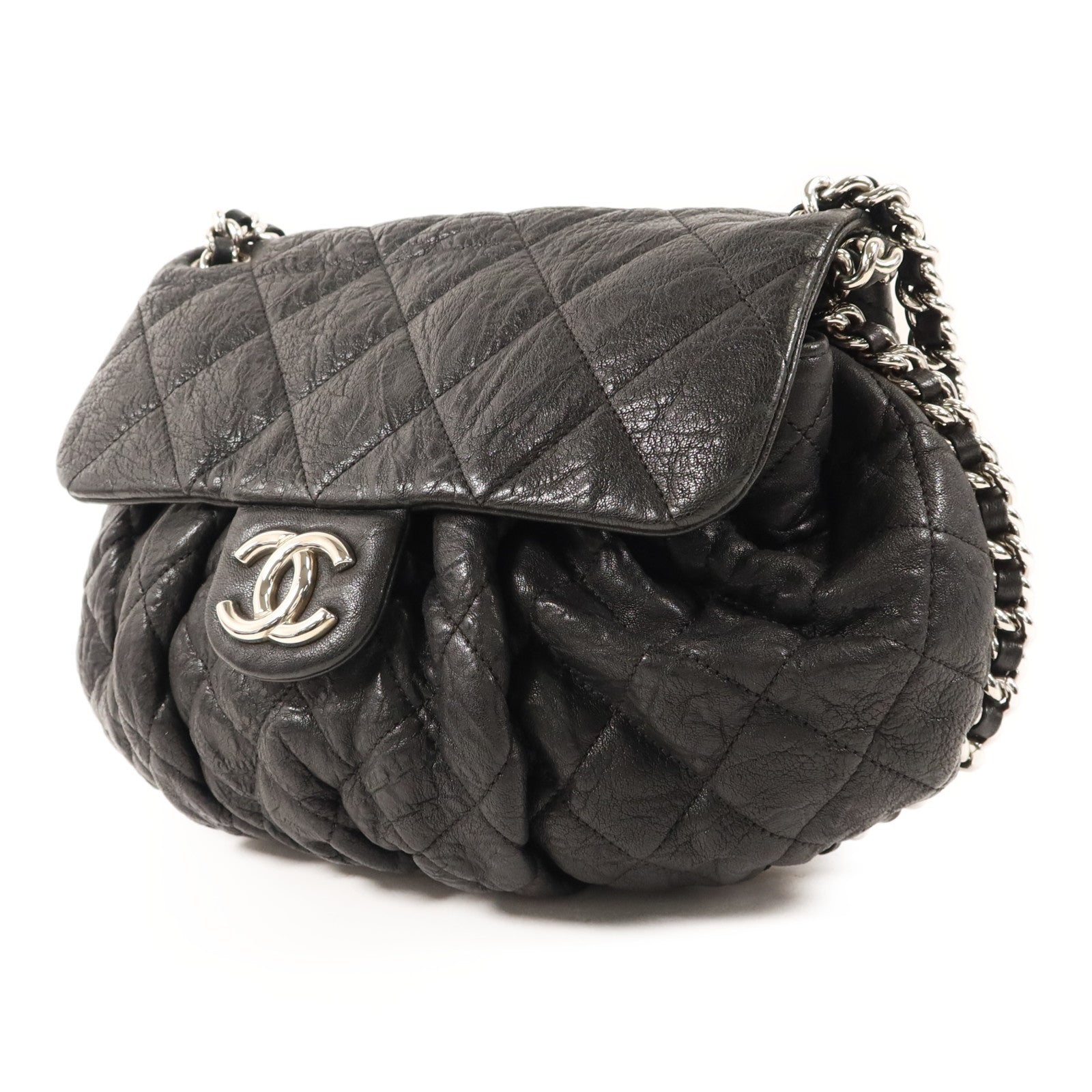 CHANEL 牛皮皮革Matelasse Chain Around Shoulder Bag銀扣鏈帶肩背袋