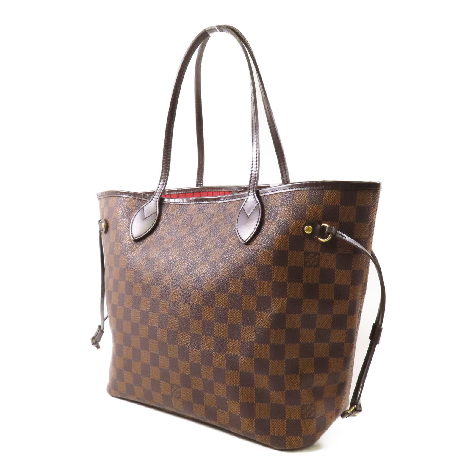 LOUIS VUITTON Damier Neverfull MM金扣肩背袋/手挽袋棕色