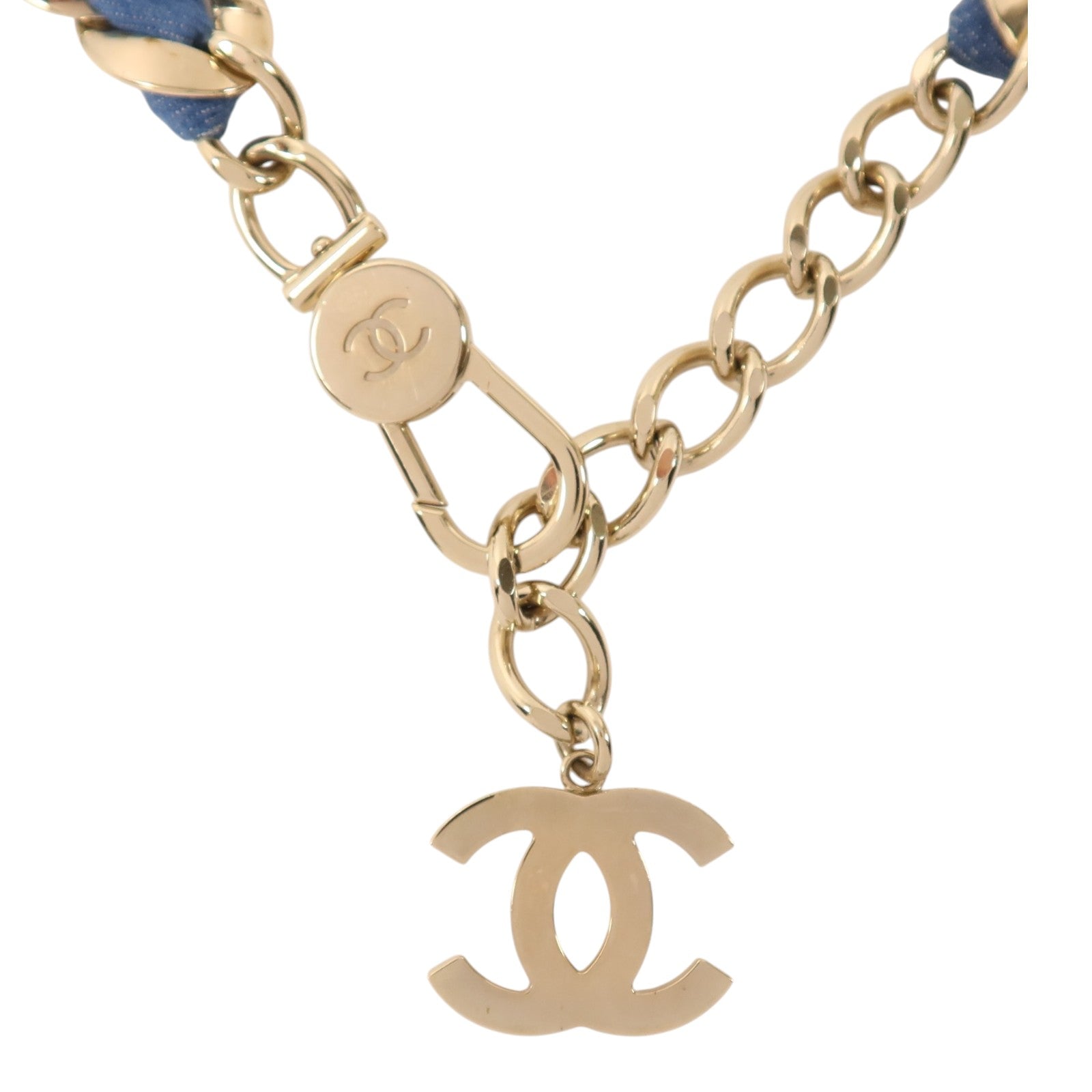 CHANEL 金屬/牛仔布Chain Belt金扣腰帶