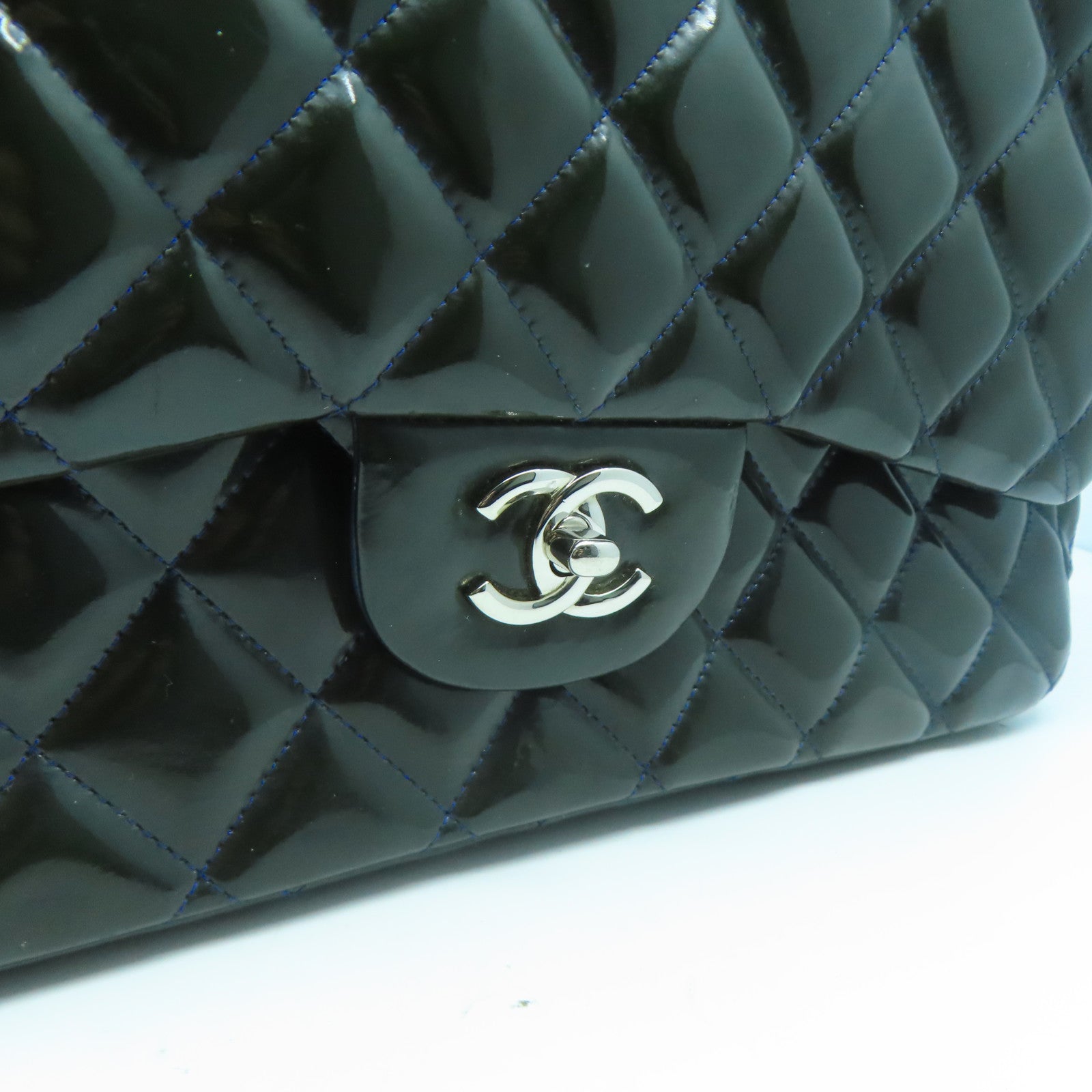 CHANEL 【清倉大減價】菱格漆皮皮革Chain Shoulder銀扣鏈帶肩背袋綠色