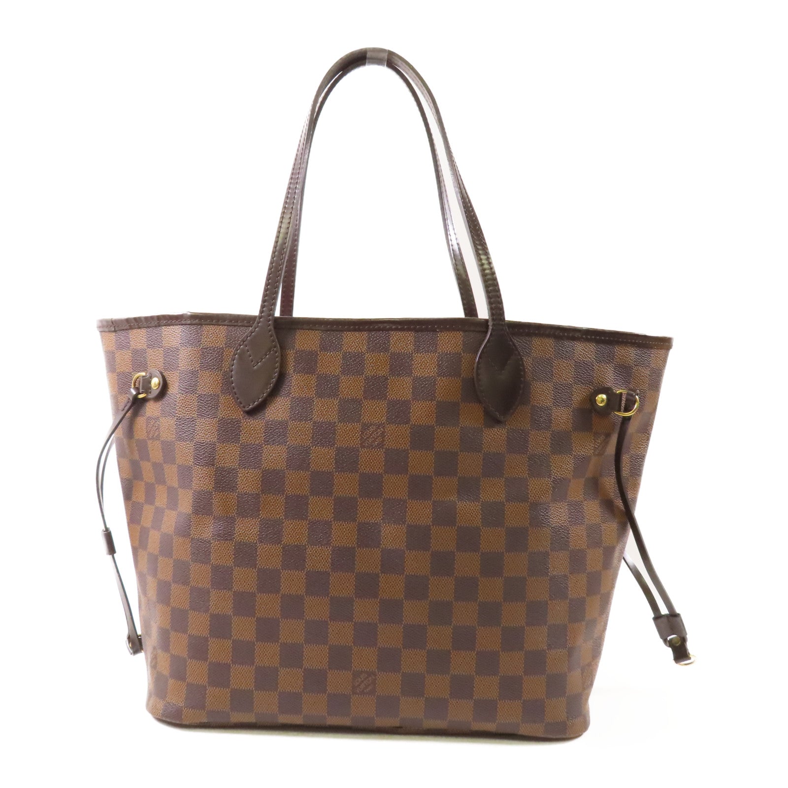 LOUIS VUITTON Damier Neverfull MM金扣肩背袋/手挽袋棕色
